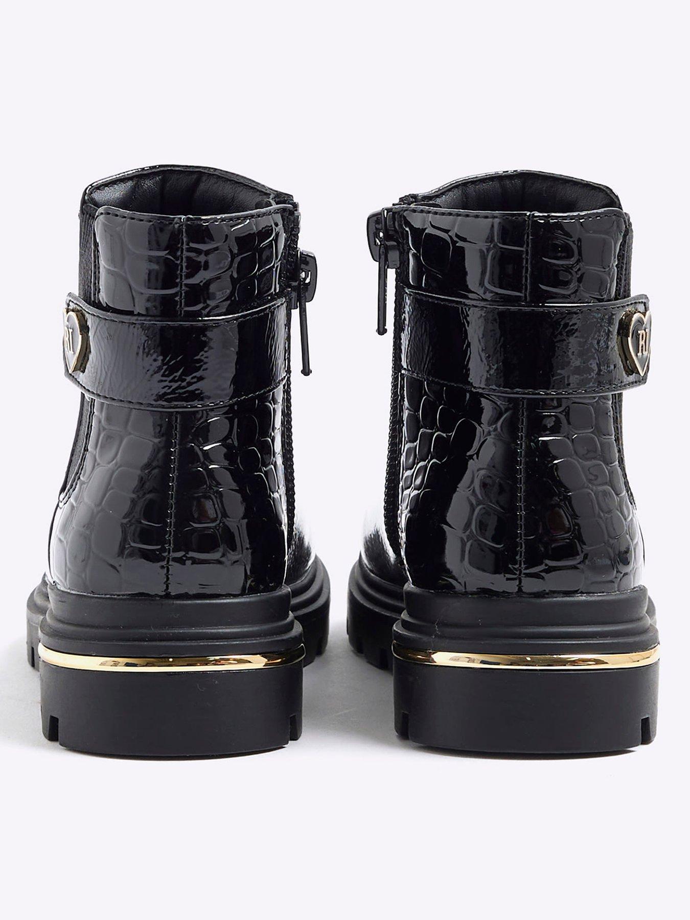 Image 3 of 5 of River Island Mini Girls Heart Strap Chelsea Boots - Black