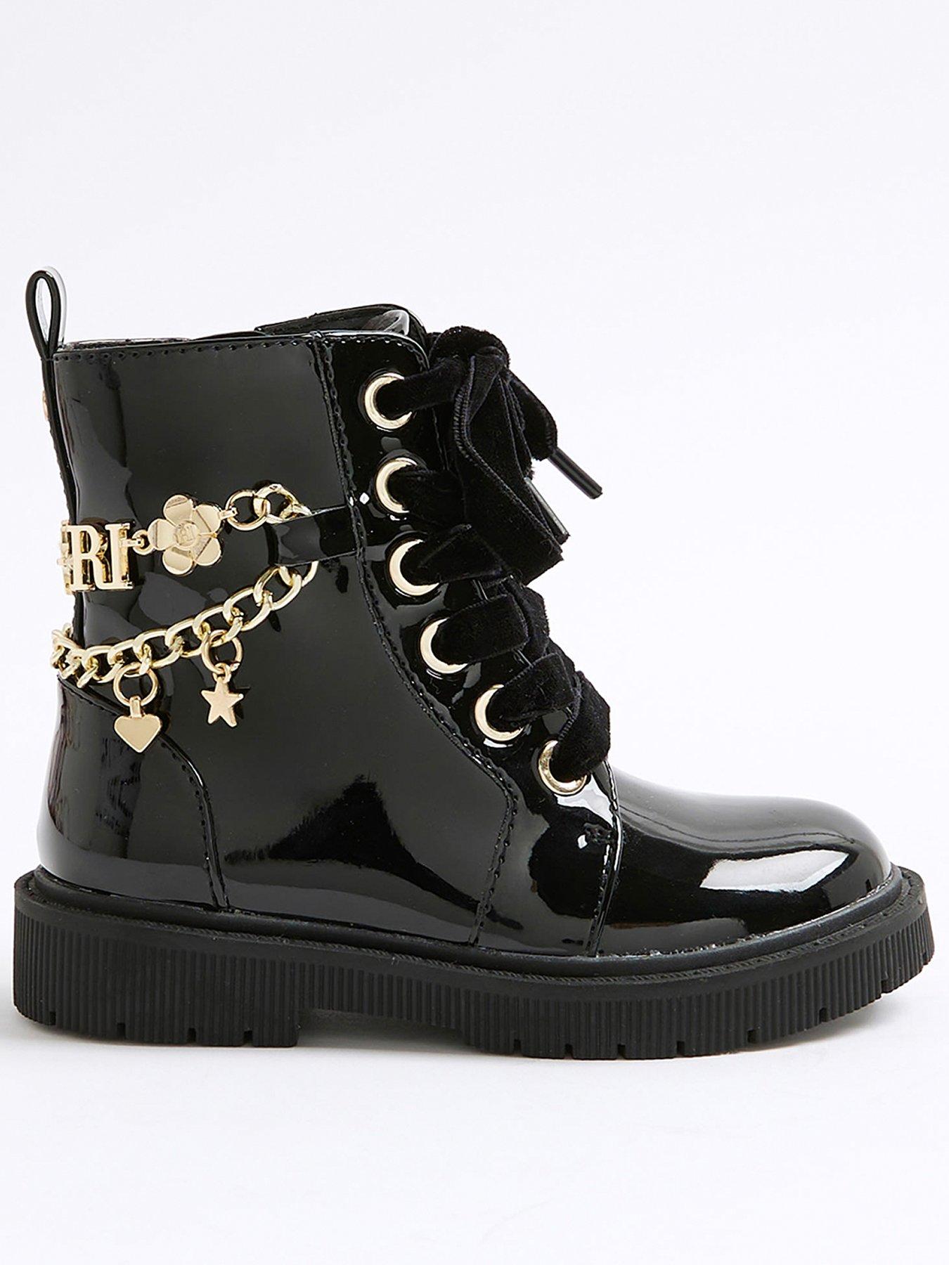 undefined Girls Charm Chain Lace Up Boot - Black