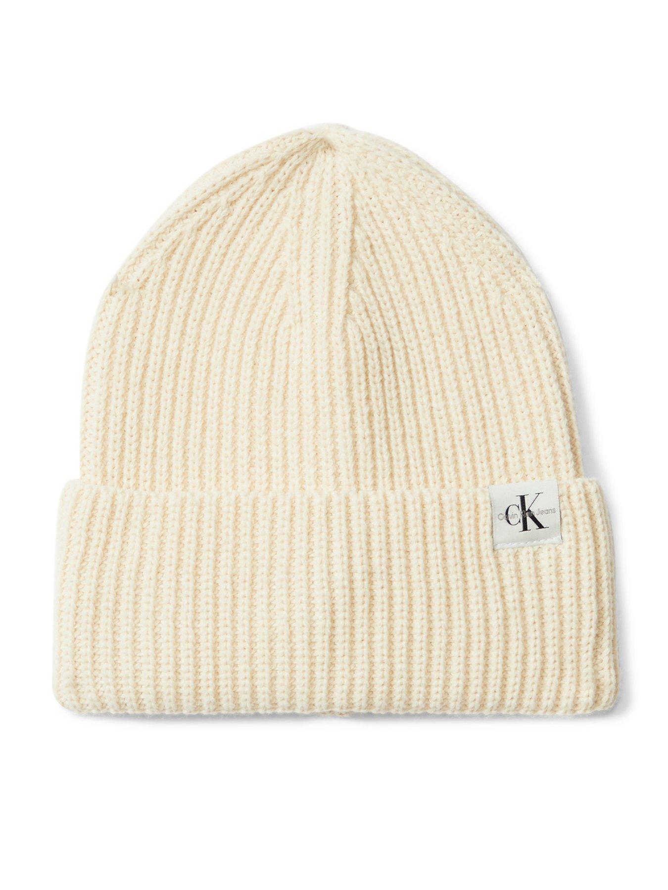 undefined Kids Monogram Rib Beanie - Cream