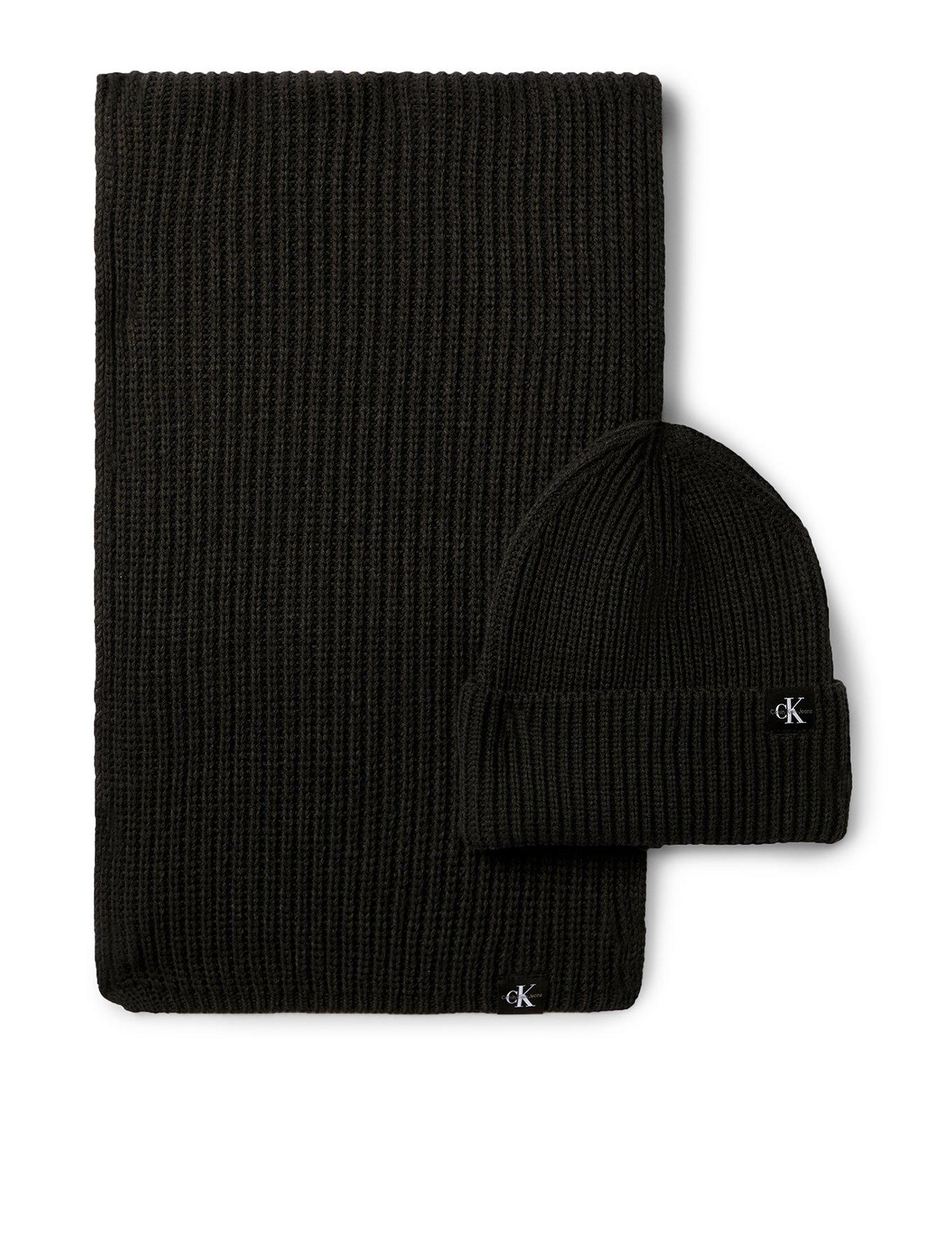 undefined Kids Monogram Rib Scarf Beanie Set - Black