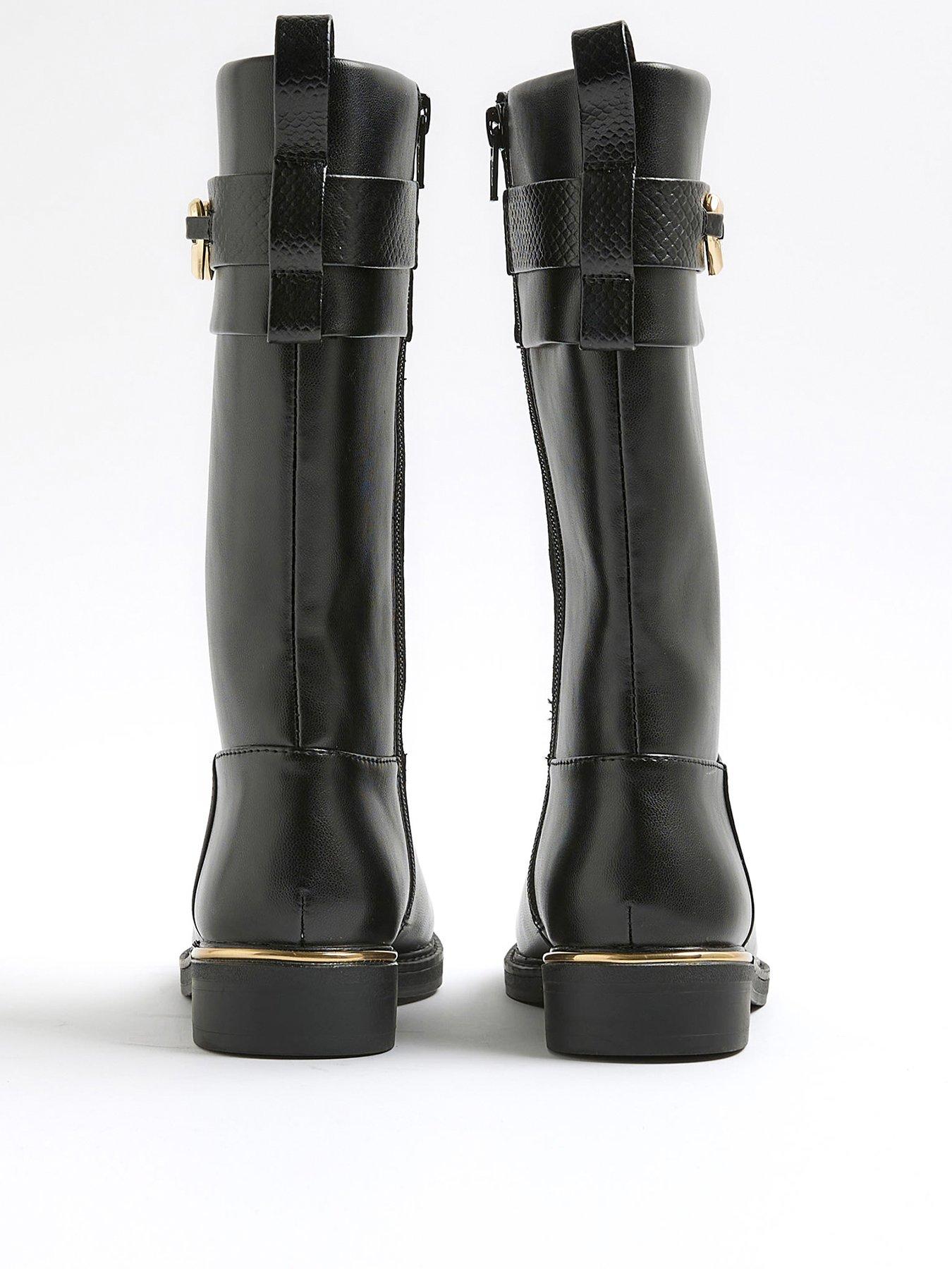Image 3 of 5 of River Island Older Girls Heart Snaffle Knee High Boots - Black