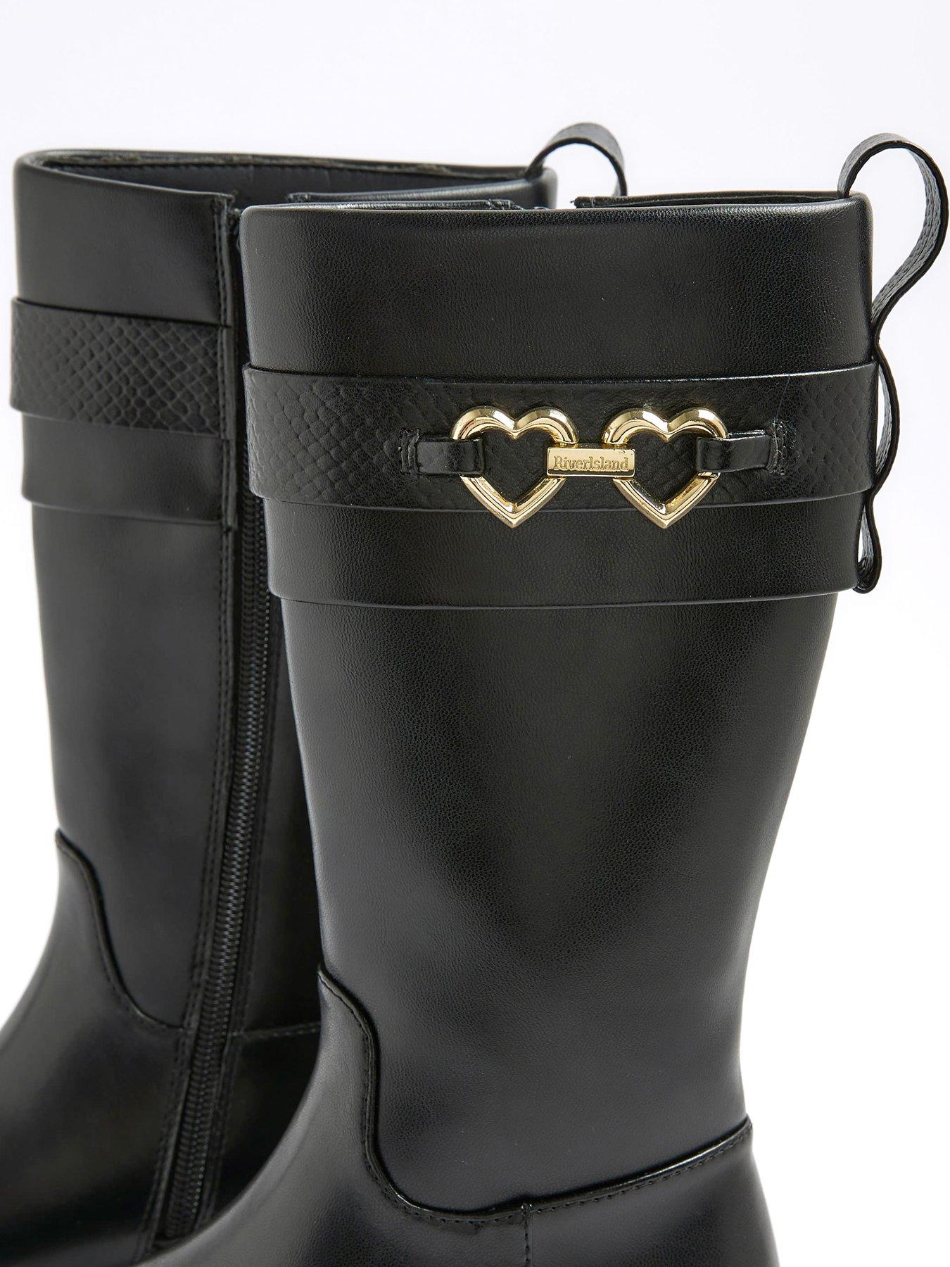 Image 5 of 5 of River Island Older Girls Heart Snaffle Knee High Boots - Black