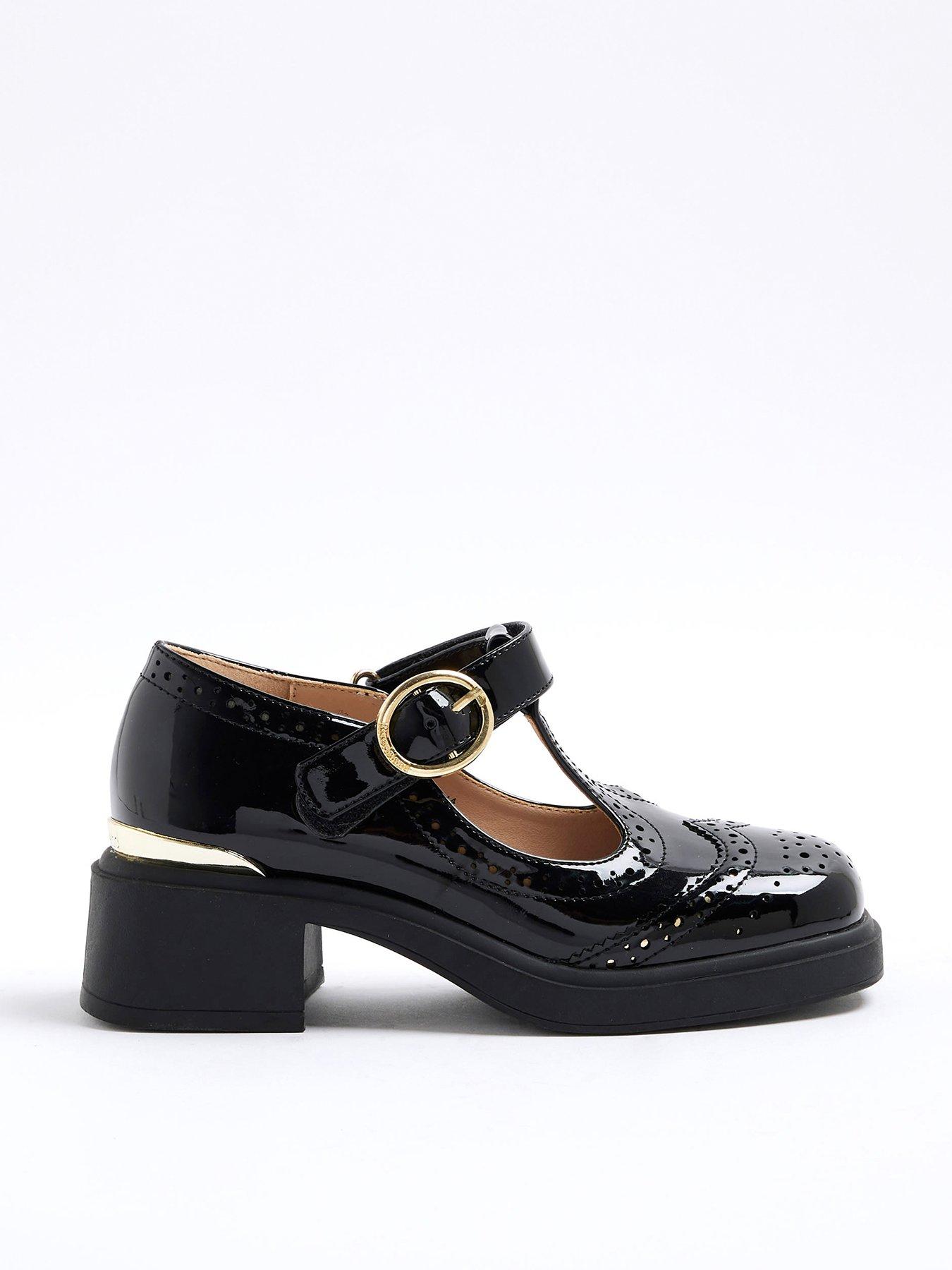 Image 1 of 4 of River Island Older Girls Heeled T-bar Mary Jane Shoes - Black