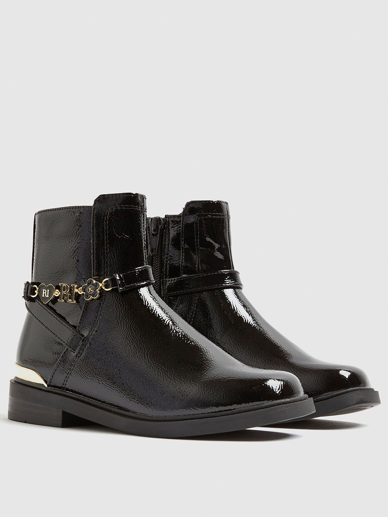 Image 2 of 5 of River Island Older Girls Flower Chain Riding Boot - Black