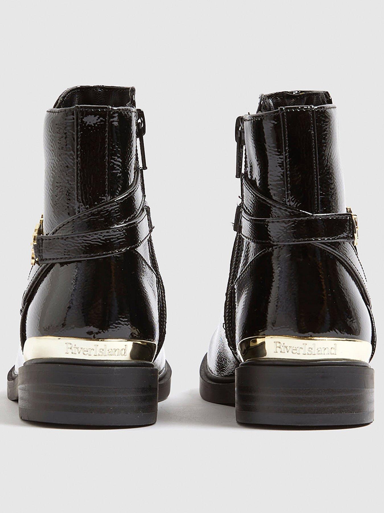 Image 3 of 5 of River Island Older Girls Flower Chain Riding Boot - Black