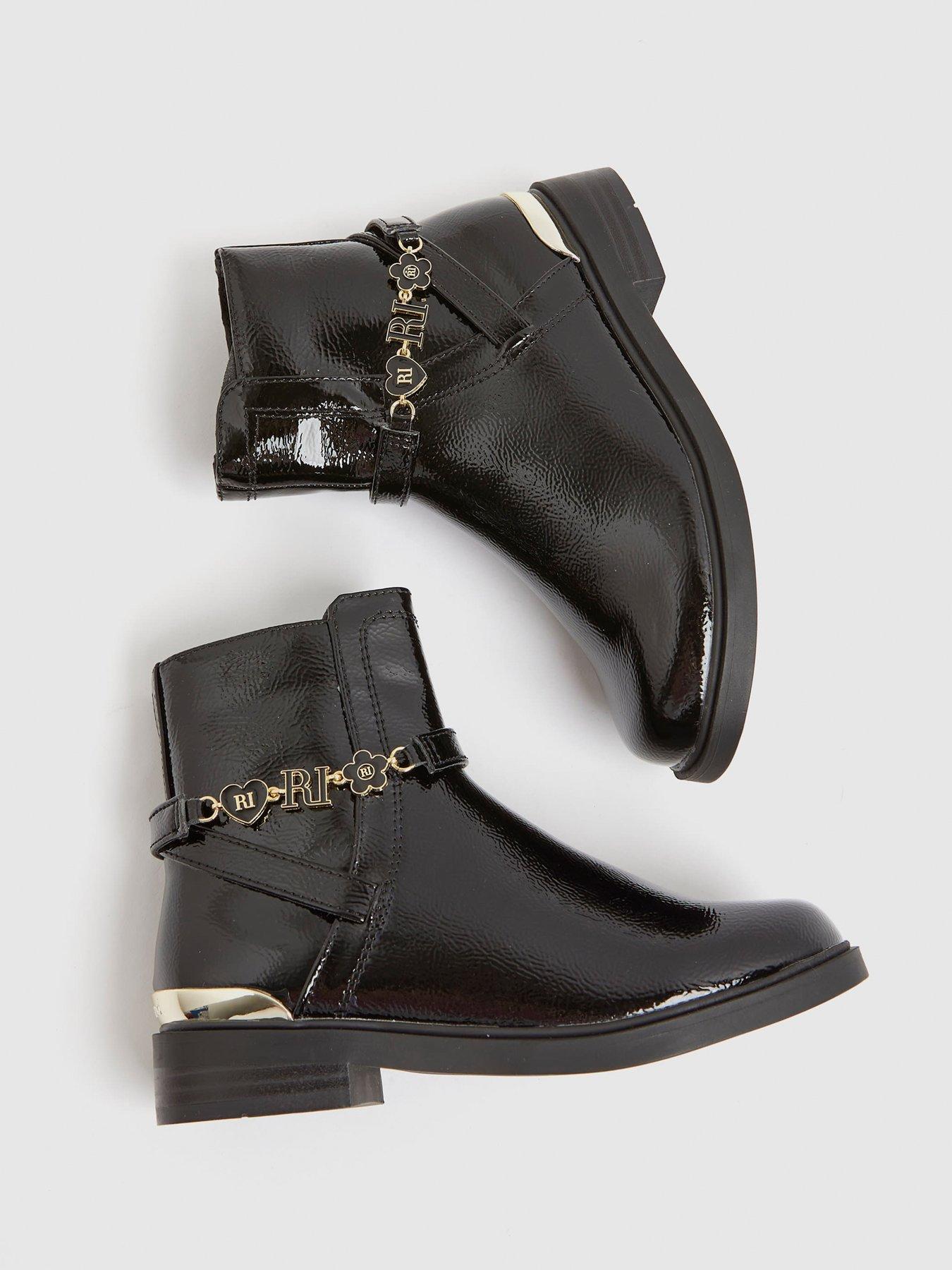 Image 4 of 5 of River Island Older Girls Flower Chain Riding Boot - Black