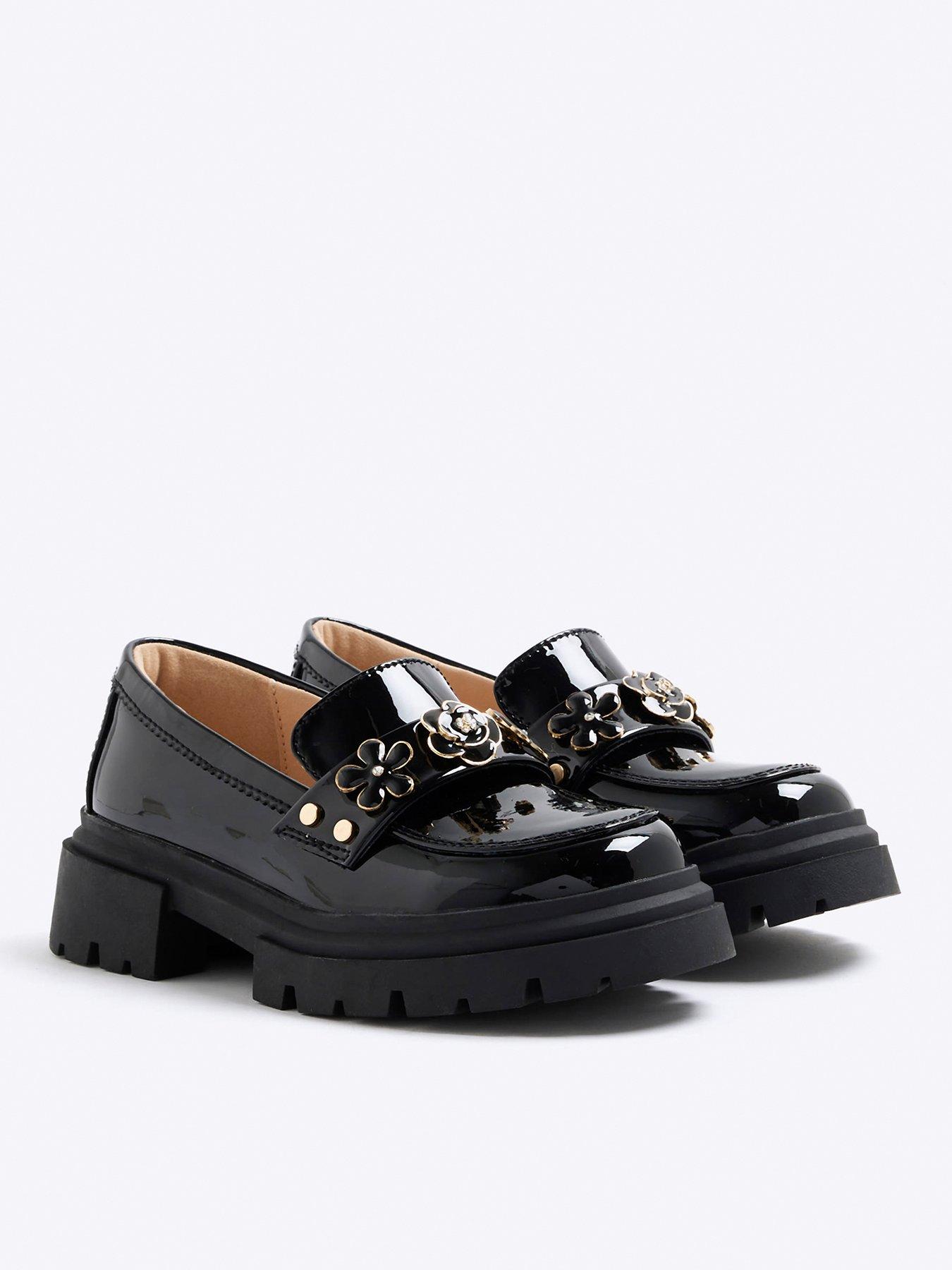 River Island Older Girls Floral Chunky Loafers - Black