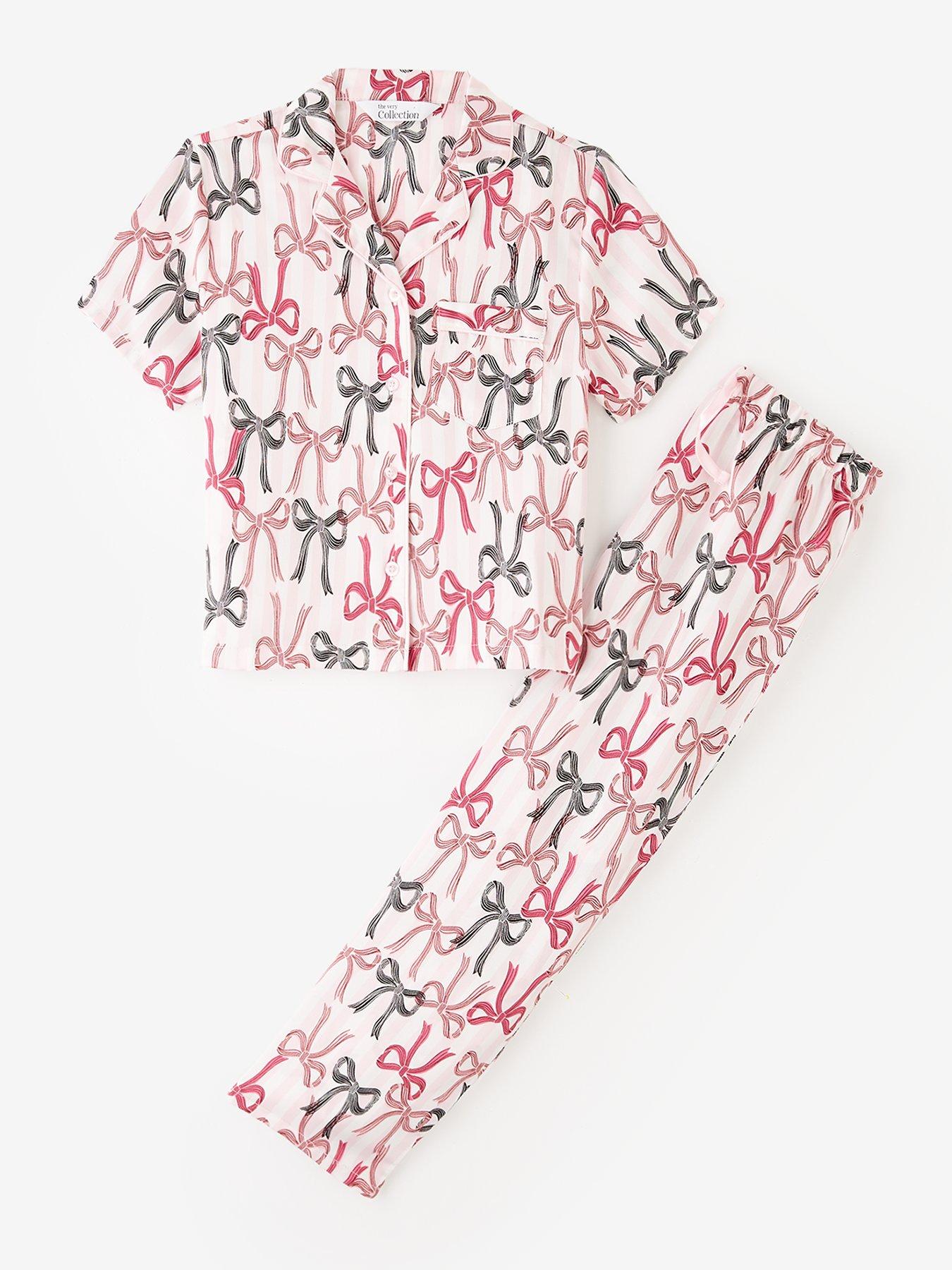 undefined Girls Bow/Stripe Print Satin Pyjama - Pink