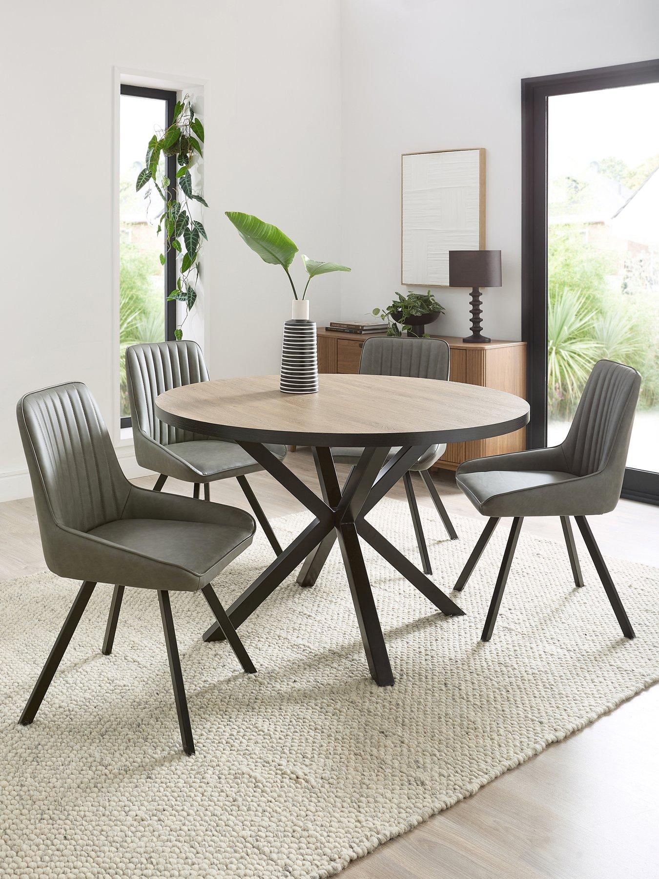 The Very Collection Oslo 120cm Round Dining Table  &  4 Marlow Faux Leather Chairs - FSC® Certified