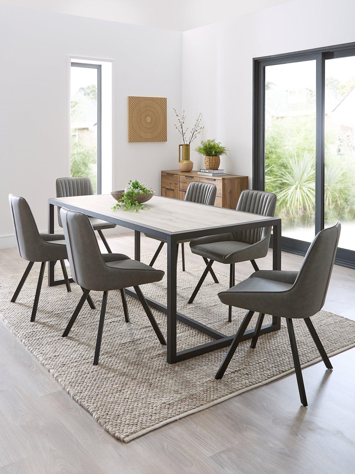  image of very-home-harlem-grey-oak-dining-table-and-6-marlow-grey-faux-leather-chairs-fscreg-certified