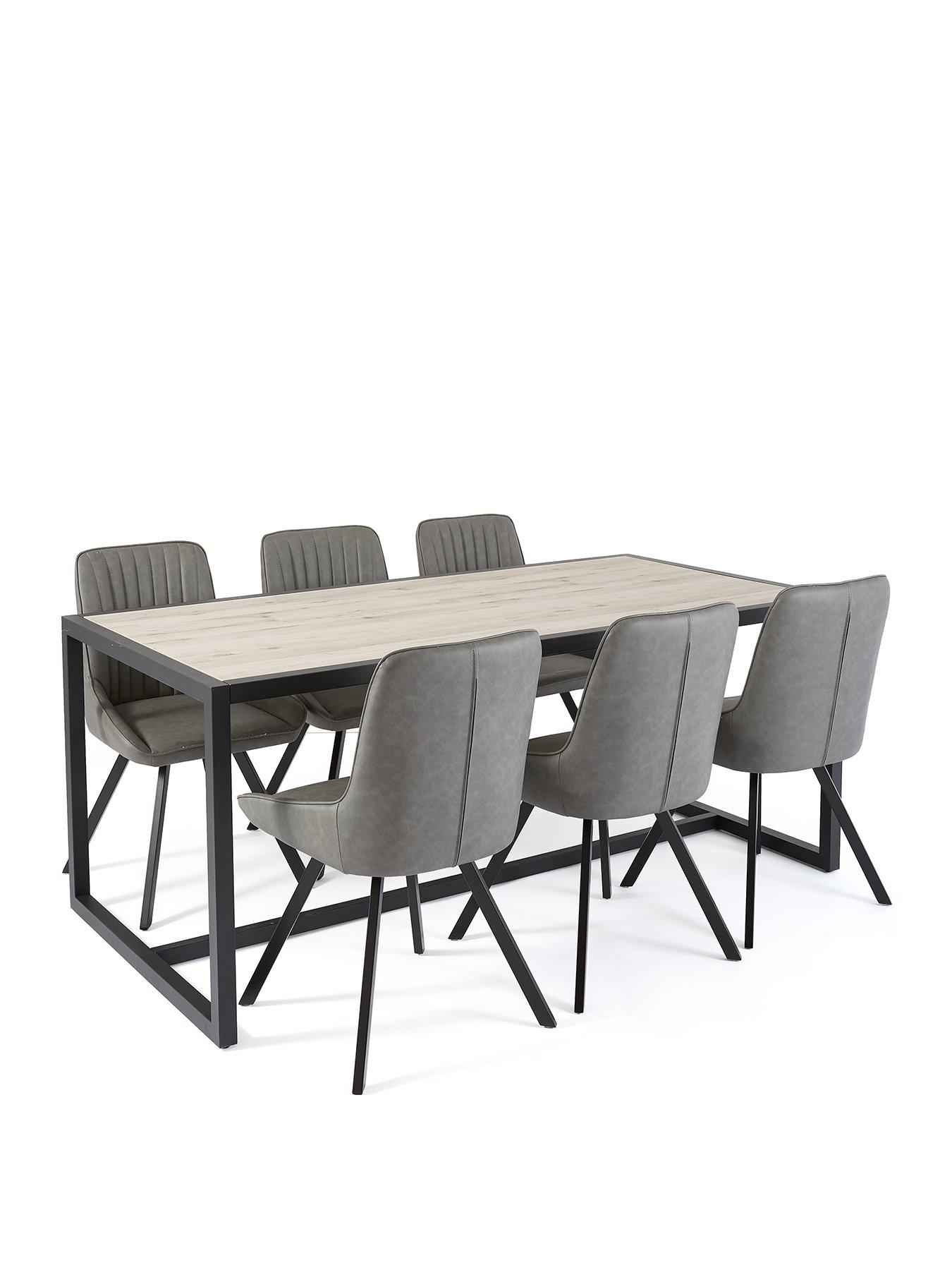  image of very-home-harlem-grey-oak-dining-table-and-6-marlow-grey-faux-leather-chairs-fscreg-certified