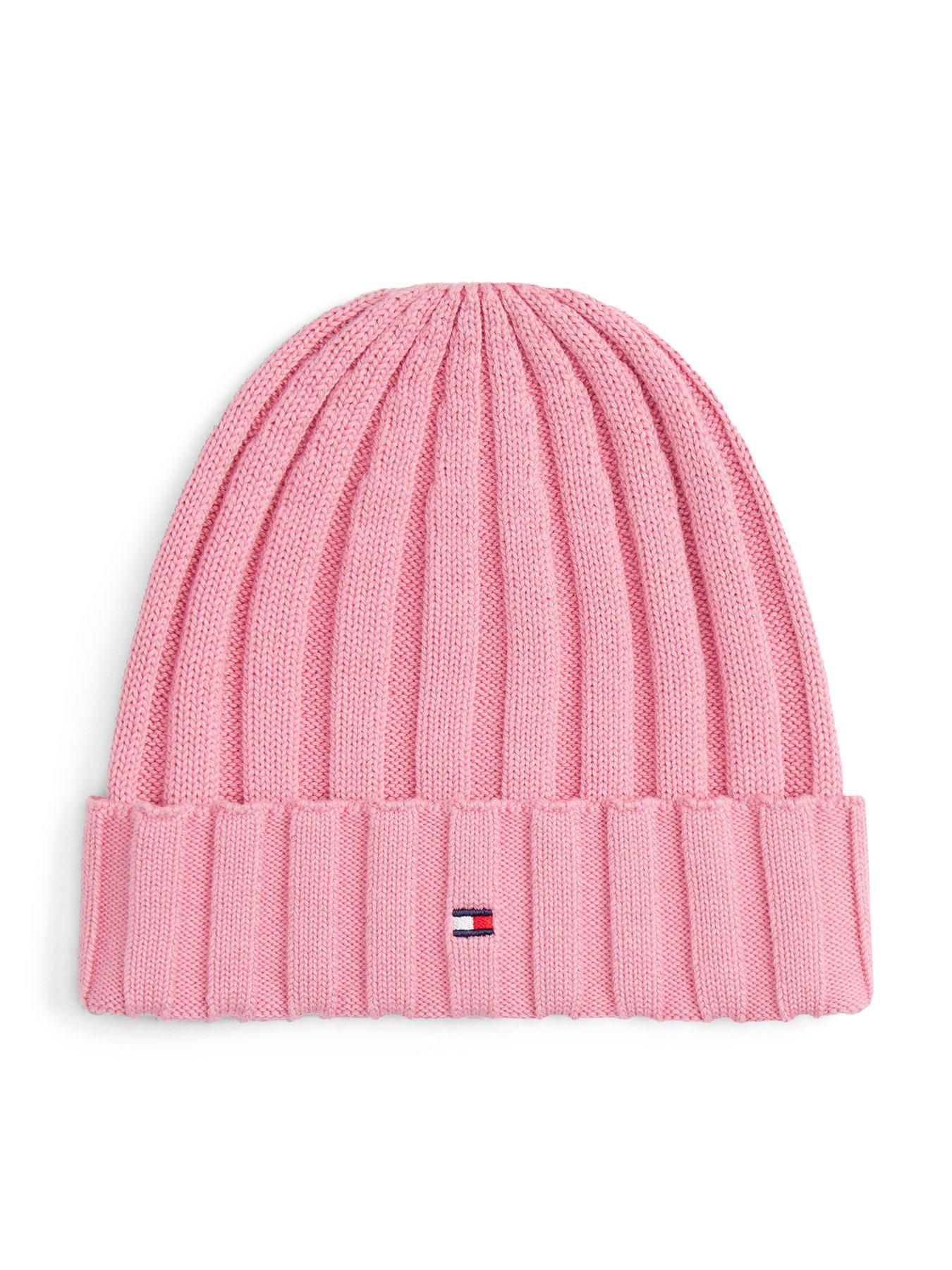 front image of tommy-hilfiger-kids-small-flag-beanie-mystic-pink