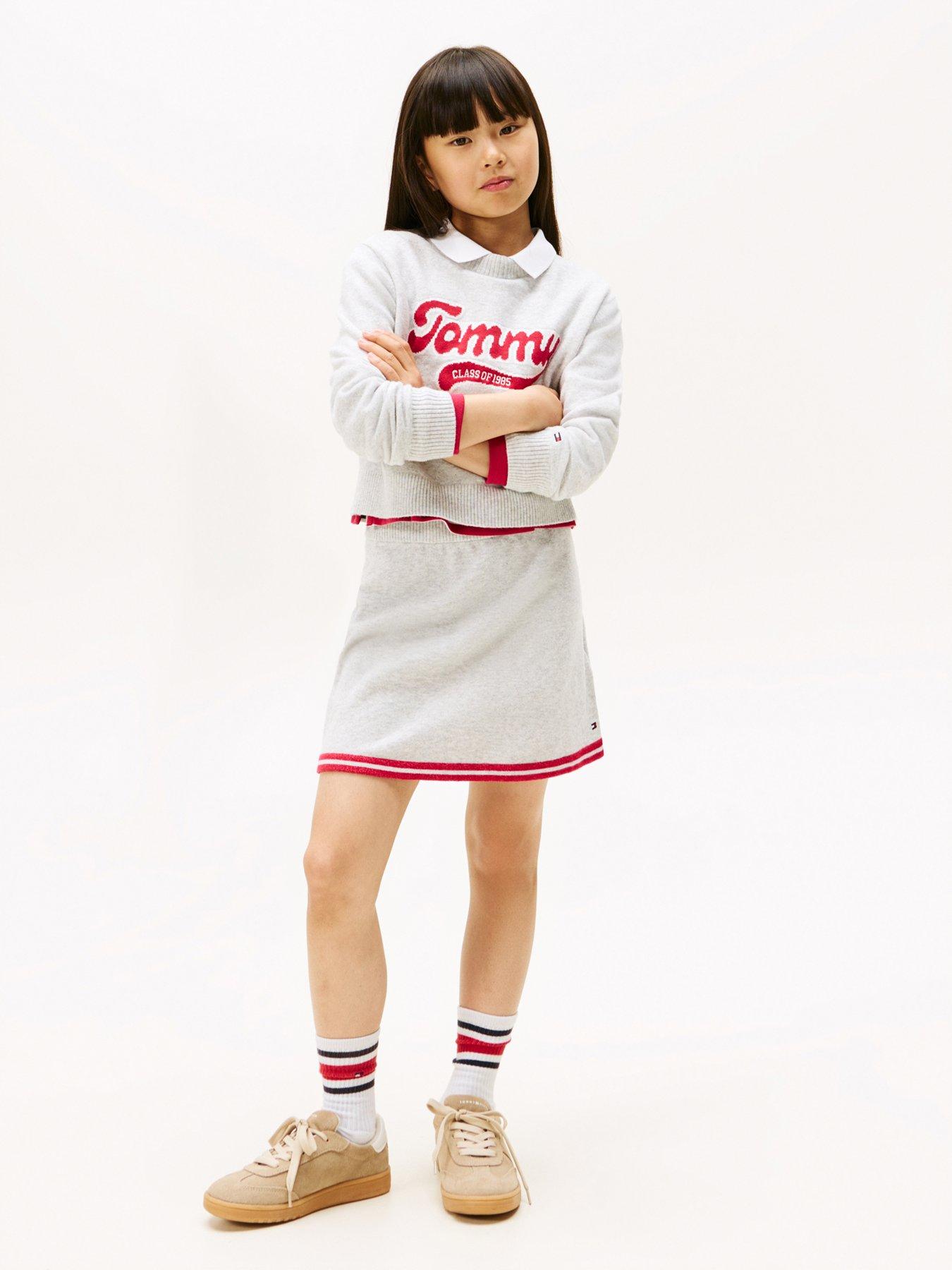 Tommy Hilfiger Girls Varsity Knitted Skirt - Light Grey