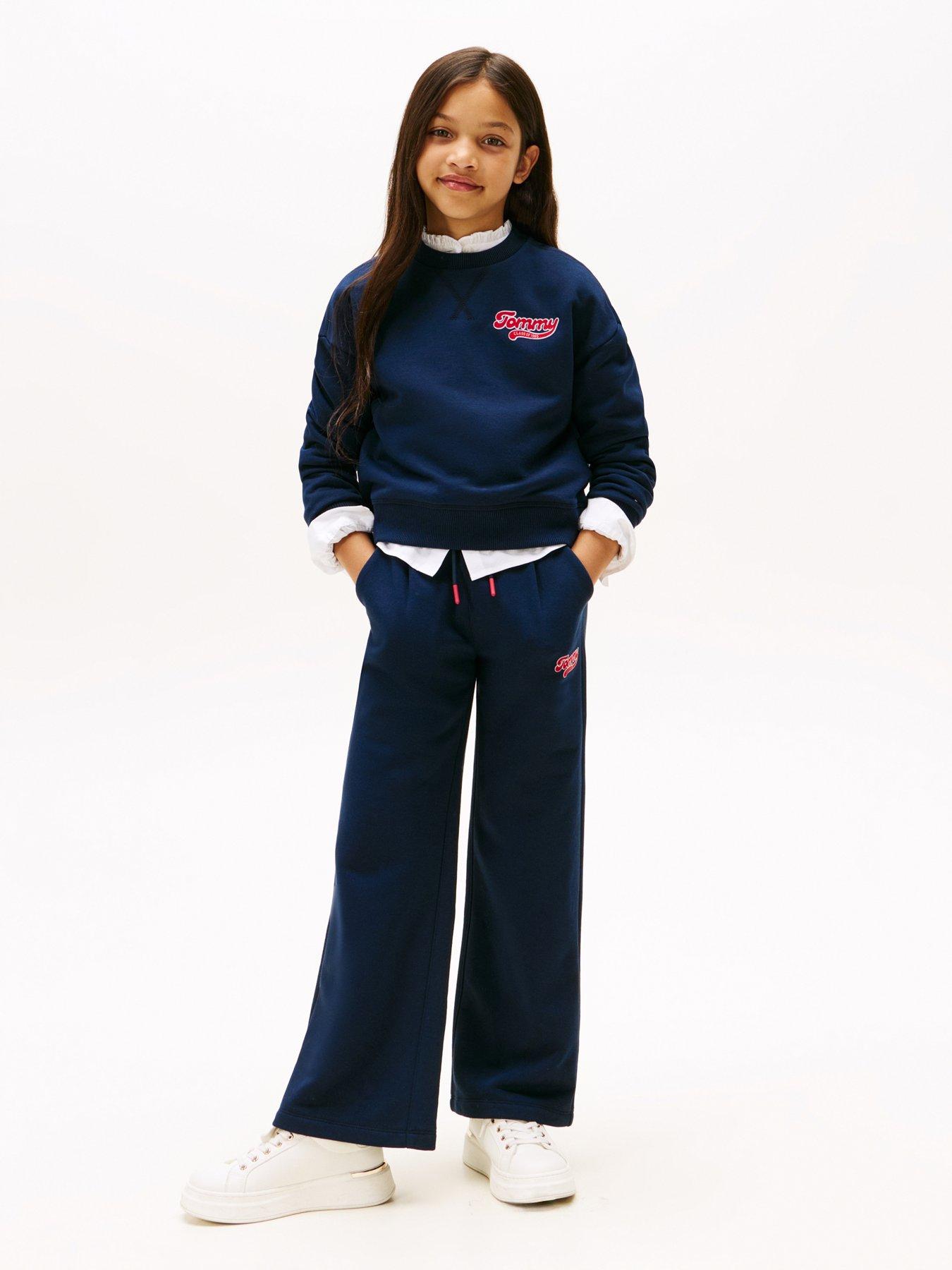 Image 3 of 5 of Tommy Hilfiger Girls Wide Leg Varsity Flock Sweat Pants - Night Navy