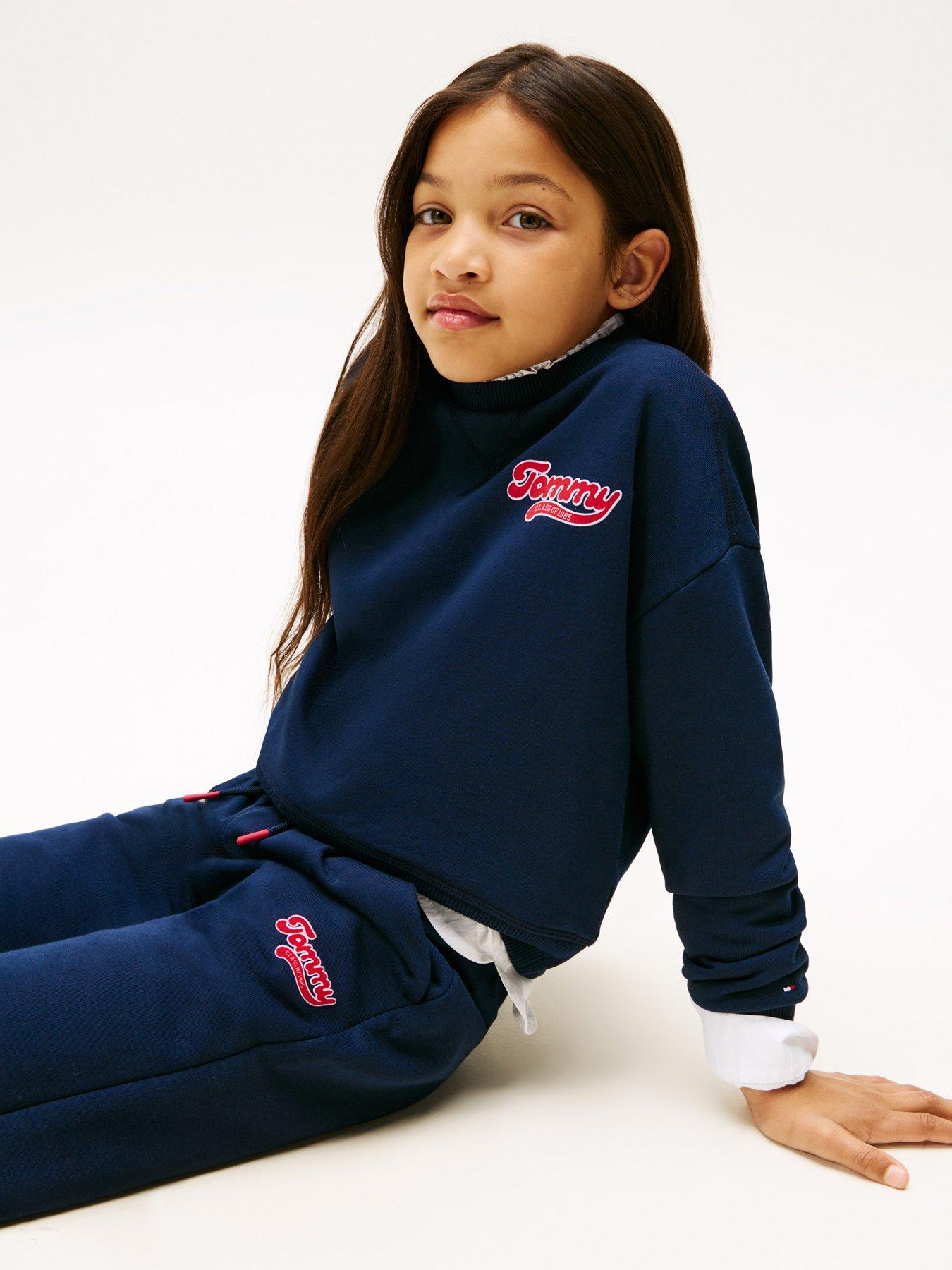 Image 4 of 5 of Tommy Hilfiger Girls Wide Leg Varsity Flock Sweat Pants - Night Navy