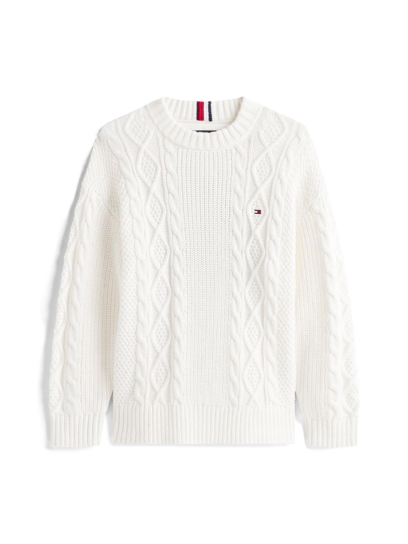 Image 5 of 5 of Tommy Hilfiger Boys Cotton Cable Mix Graphic Sweater - Off White