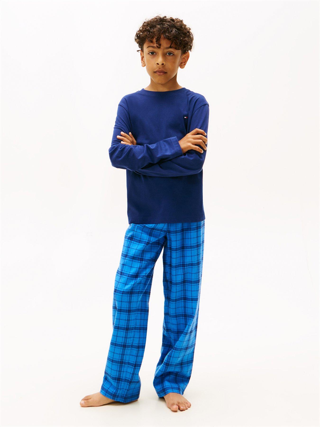 undefined Boys Long Sleeve Flannel Print Pyjama Set - Navy