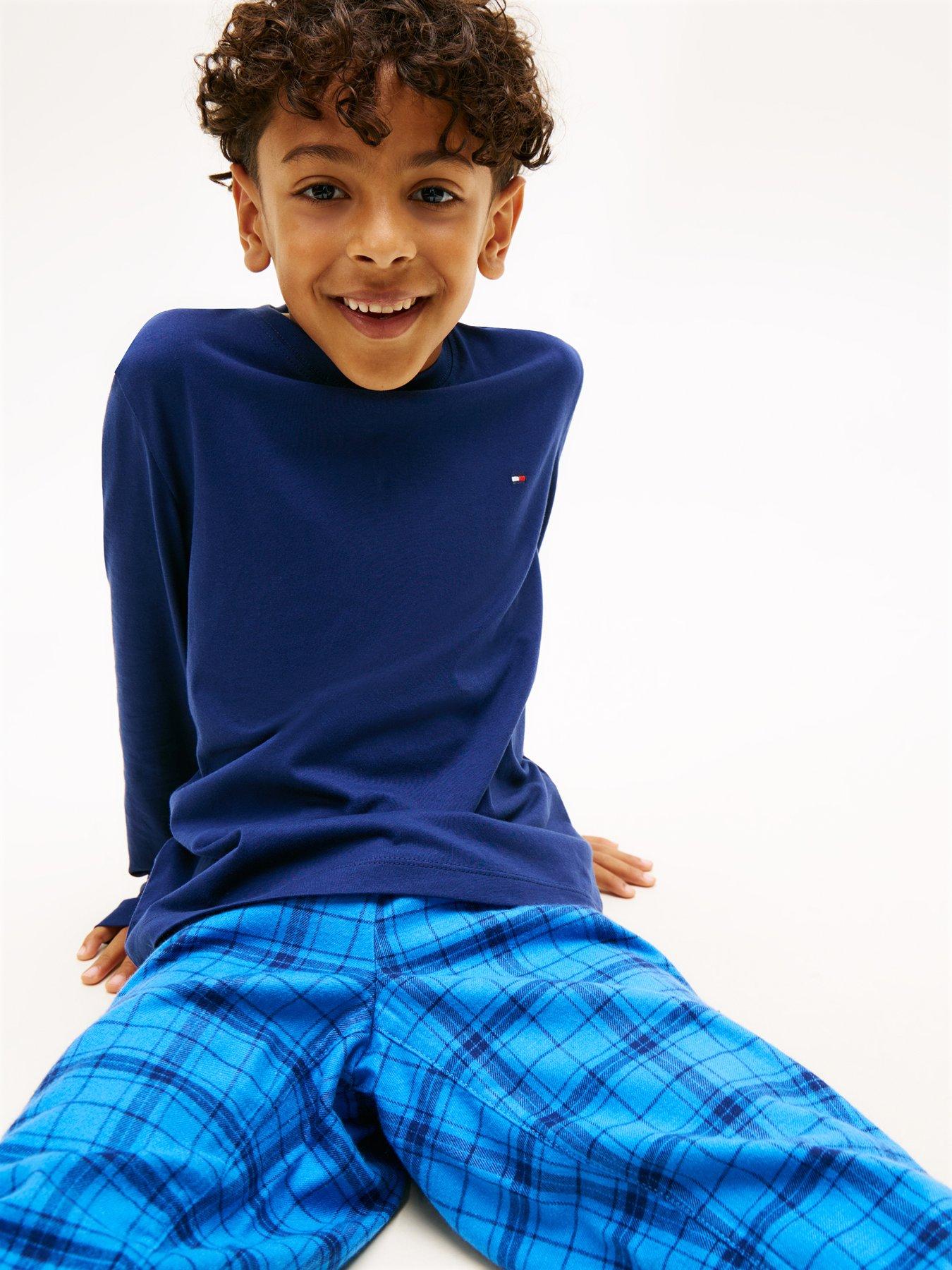 Image 3 of 6 of Tommy Hilfiger Boys Long Sleeve Flannel Print Pyjama Set - Navy