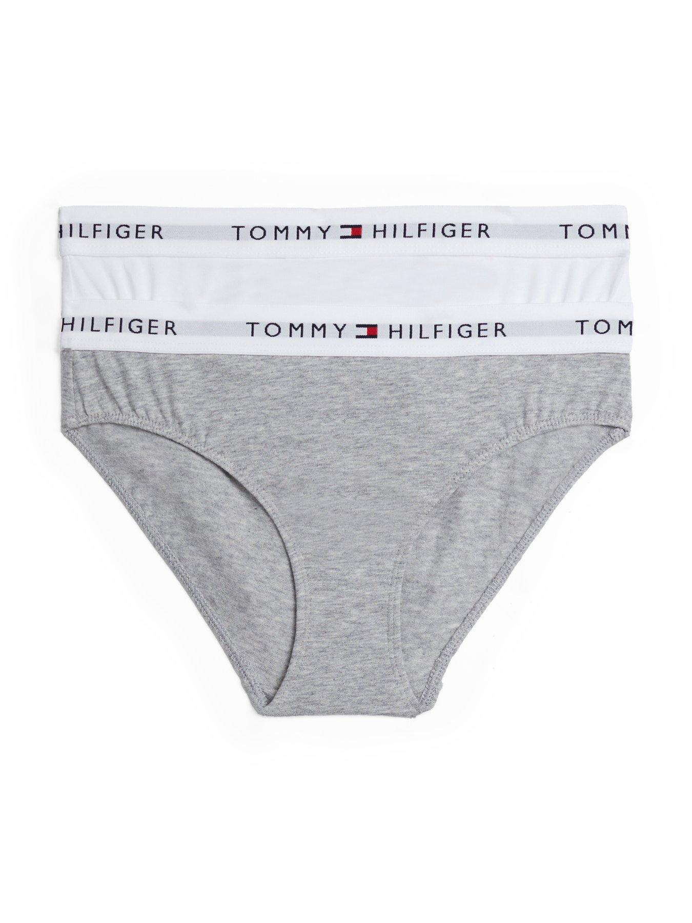 undefined Girls 2 Pack Bikini Briefs - Light Grey/White