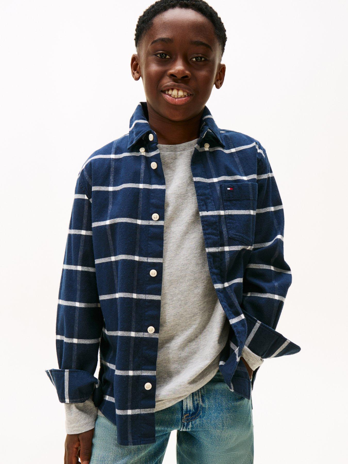 Tommy Hilfiger Boys Window Pane Check Long Sleeve Shirt - Black Check