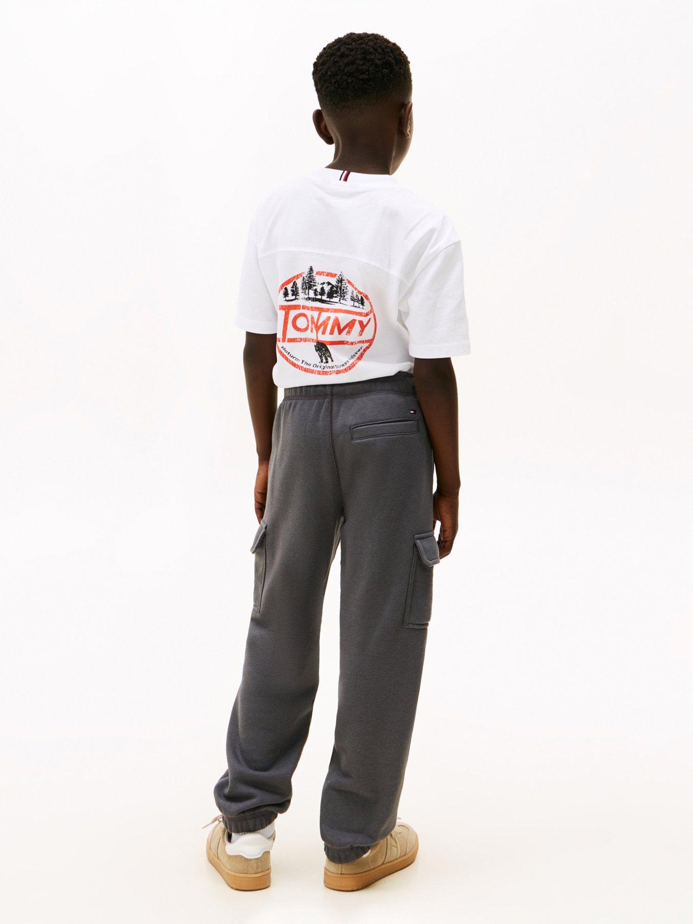 Image 2 of 6 of Tommy Hilfiger Boys Nyc Print Cargo Sweatpants - Washed Black