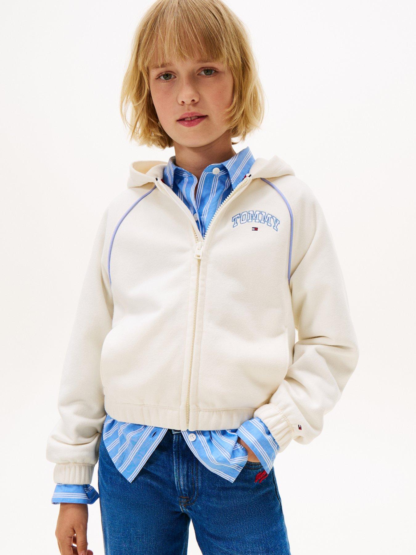 Tommy Hilfiger Girls Varsity Zip Sweatshirt - Ivory Silk