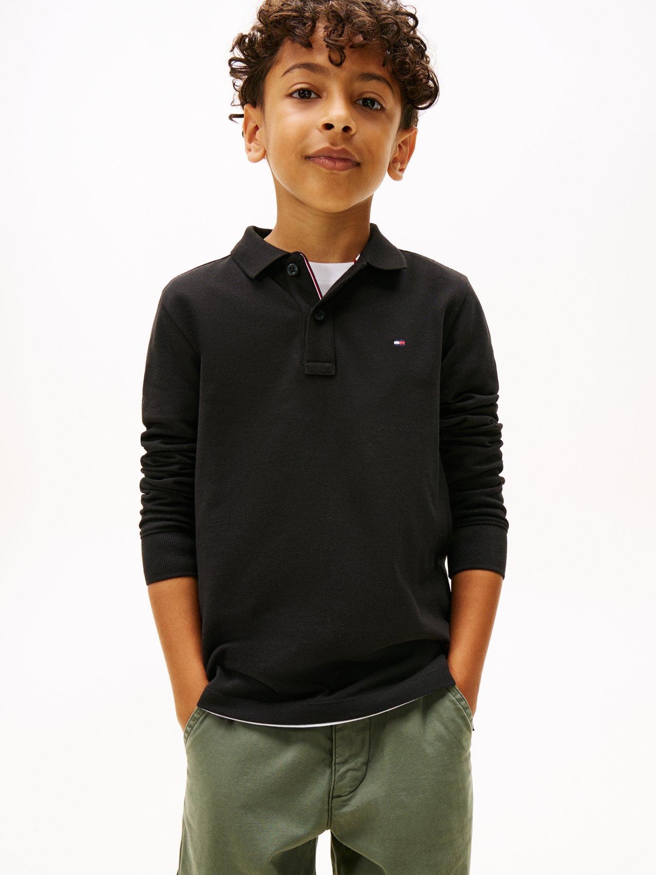 undefined Boys Long Sleeve Polo Shirt - Black