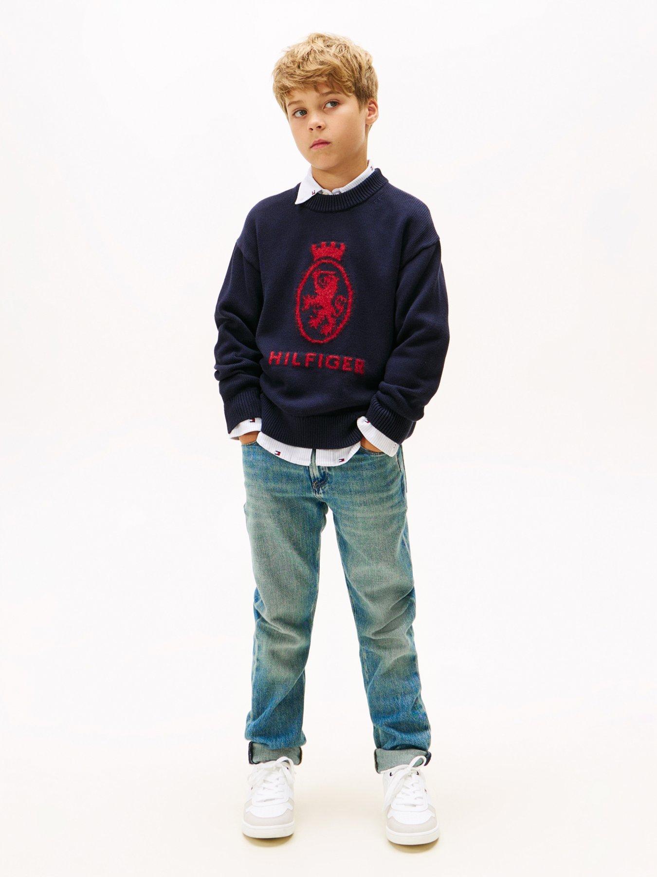 Image 2 of 5 of Tommy Hilfiger Boys Wool Crest Crew Neck Sweater - Navy