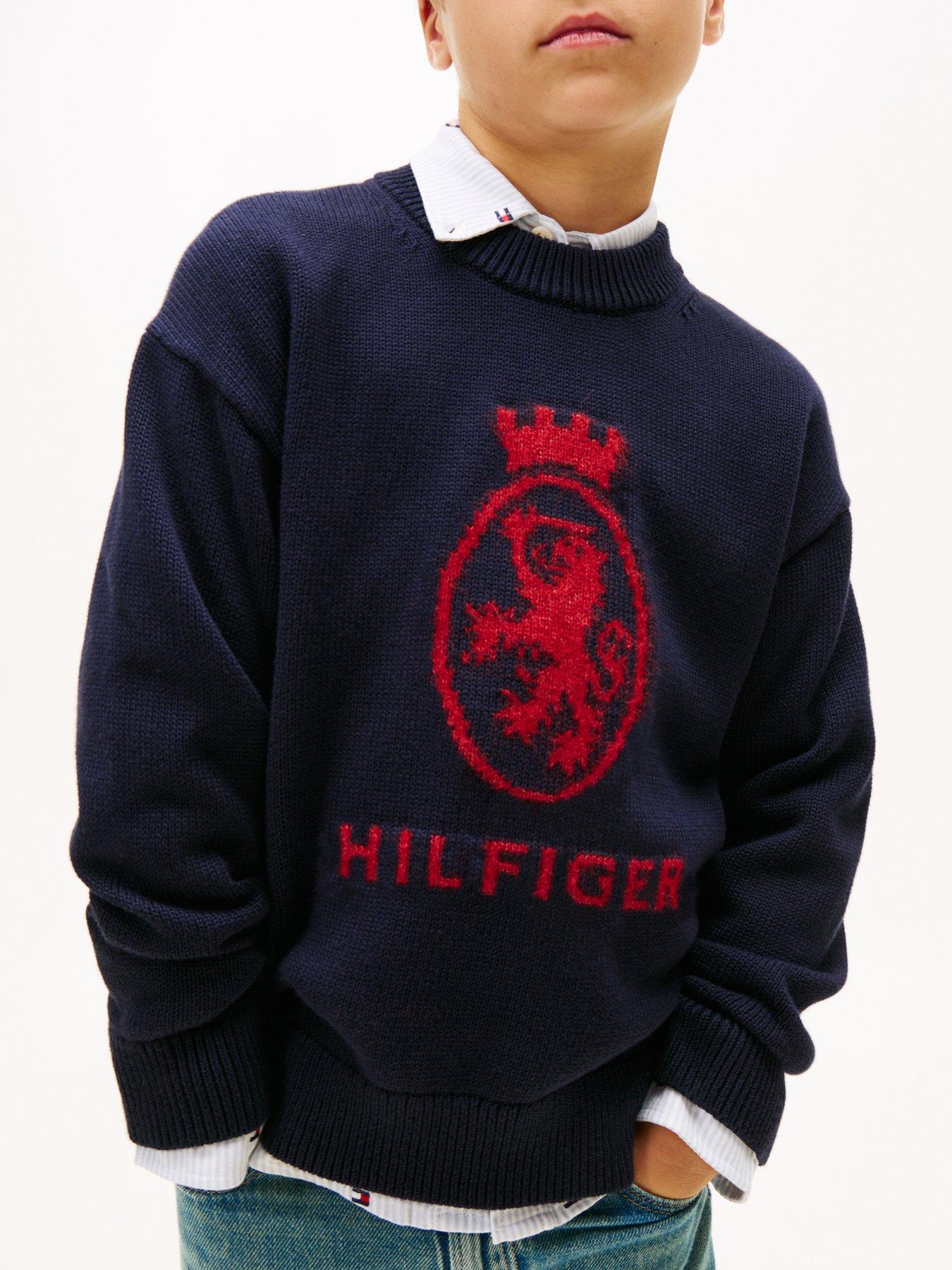 Image 4 of 5 of Tommy Hilfiger Boys Wool Crest Crew Neck Sweater - Navy