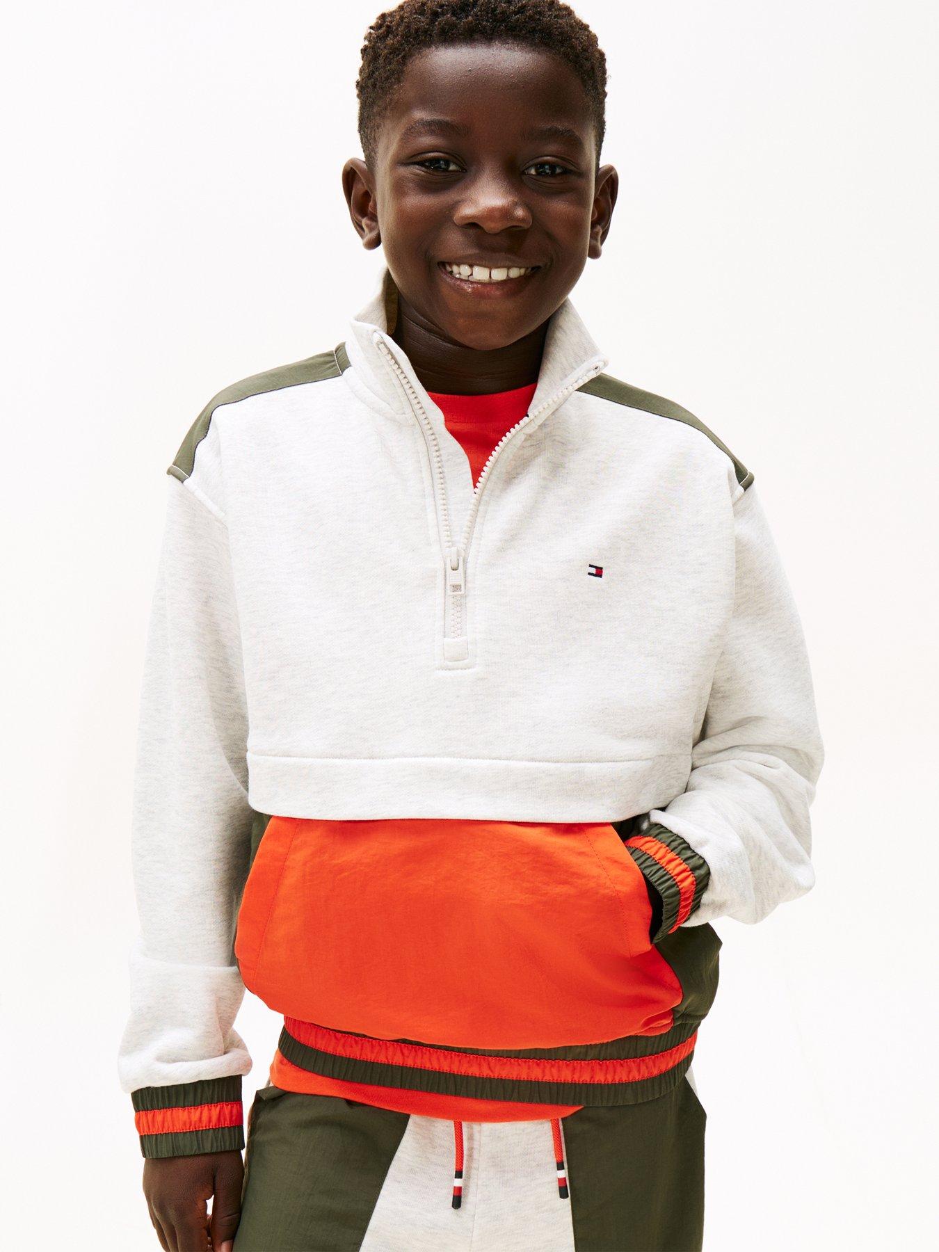 Tommy Hilfiger Boys Fabric Mix Colourblock Sweatshirt - Light Grey Heather