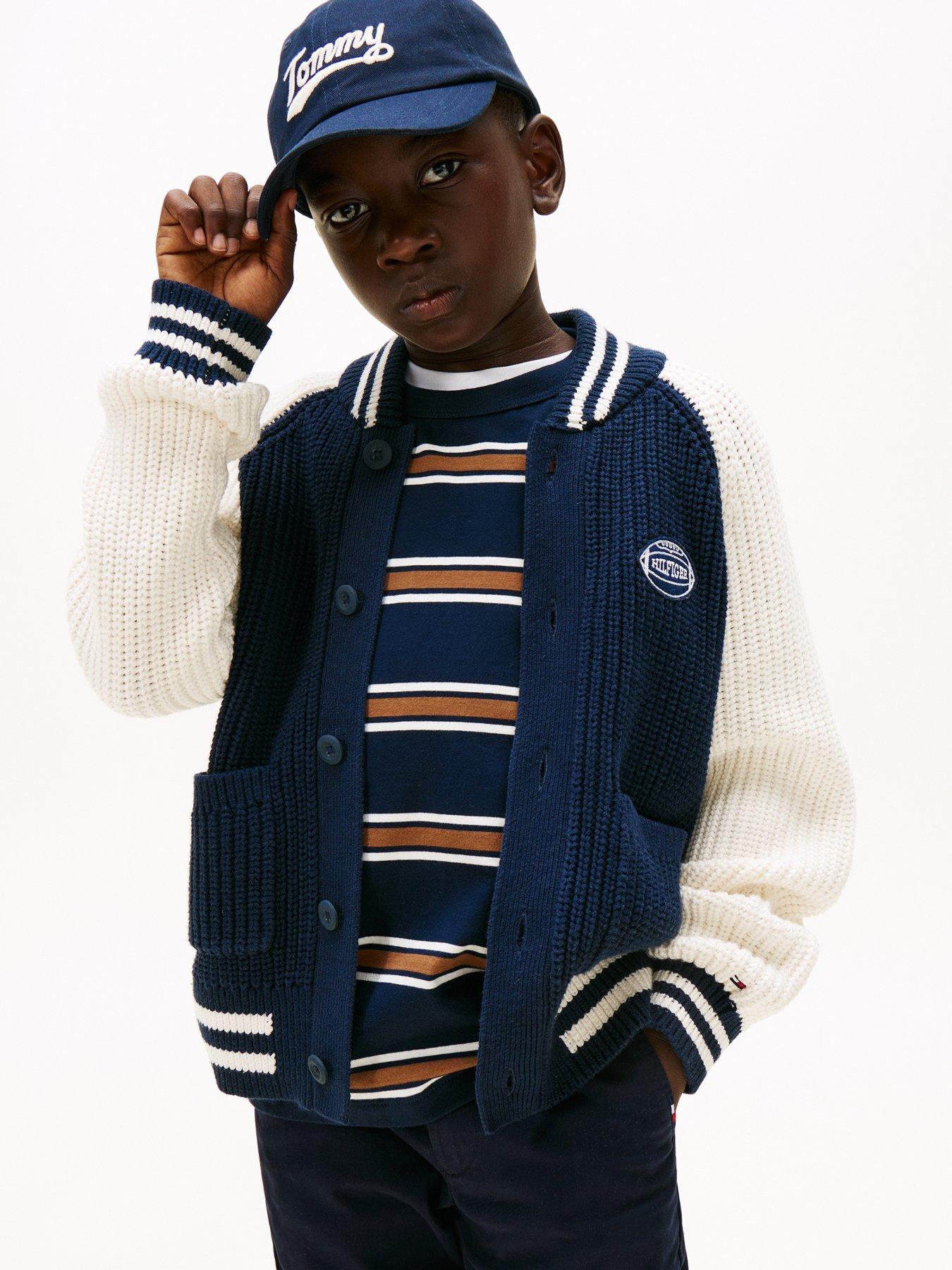undefined Boys Colourblock Bomber Cardigan - Night Navy