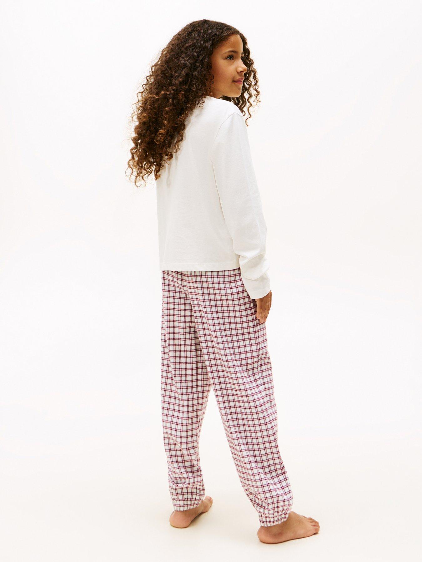 Image 2 of 6 of Tommy Hilfiger Girls Long Sleeve Cuffed Pyjama Set - Ivory Silk/Mini Plaid