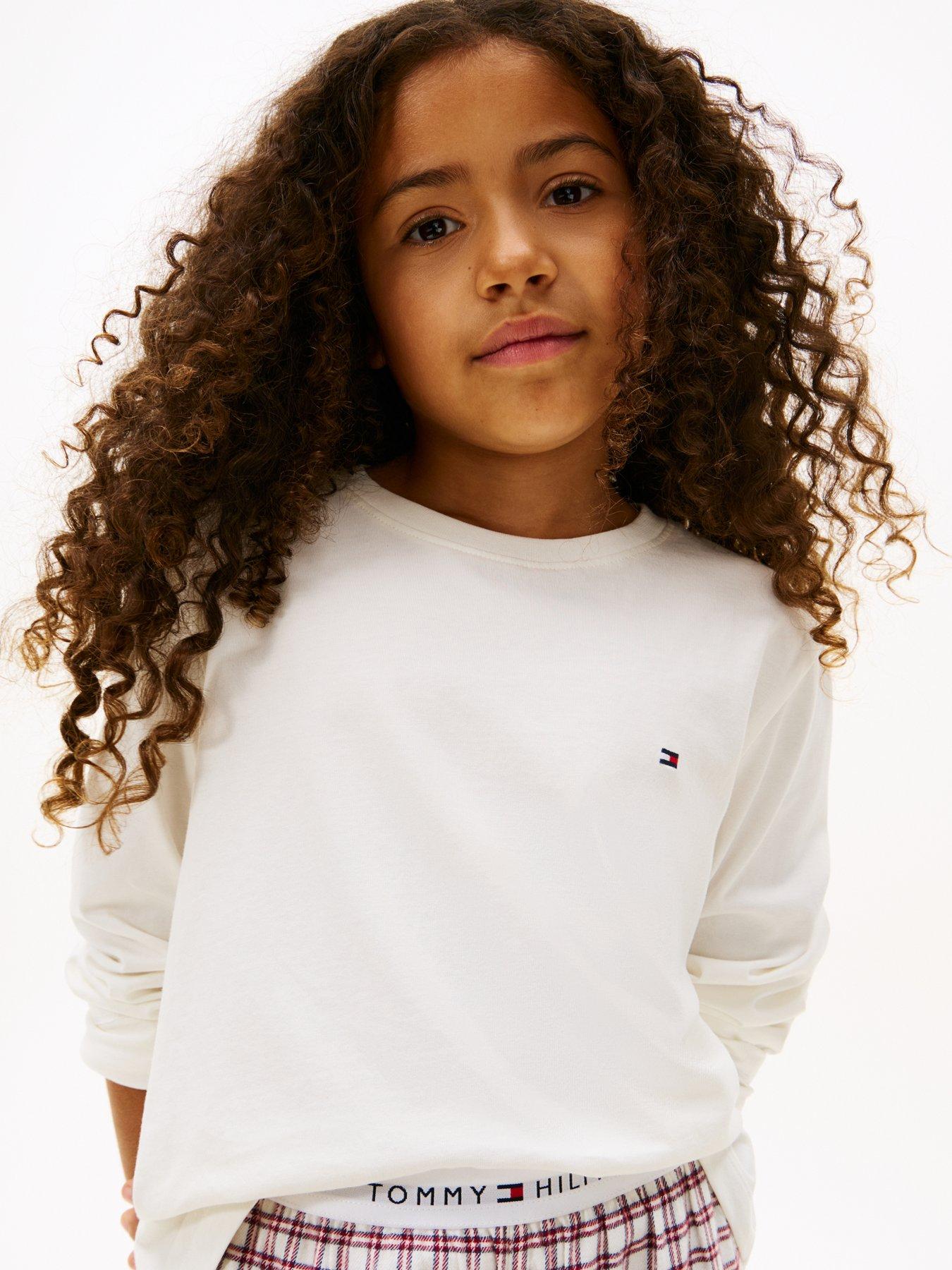Image 3 of 6 of Tommy Hilfiger Girls Long Sleeve Cuffed Pyjama Set - Ivory Silk/Mini Plaid