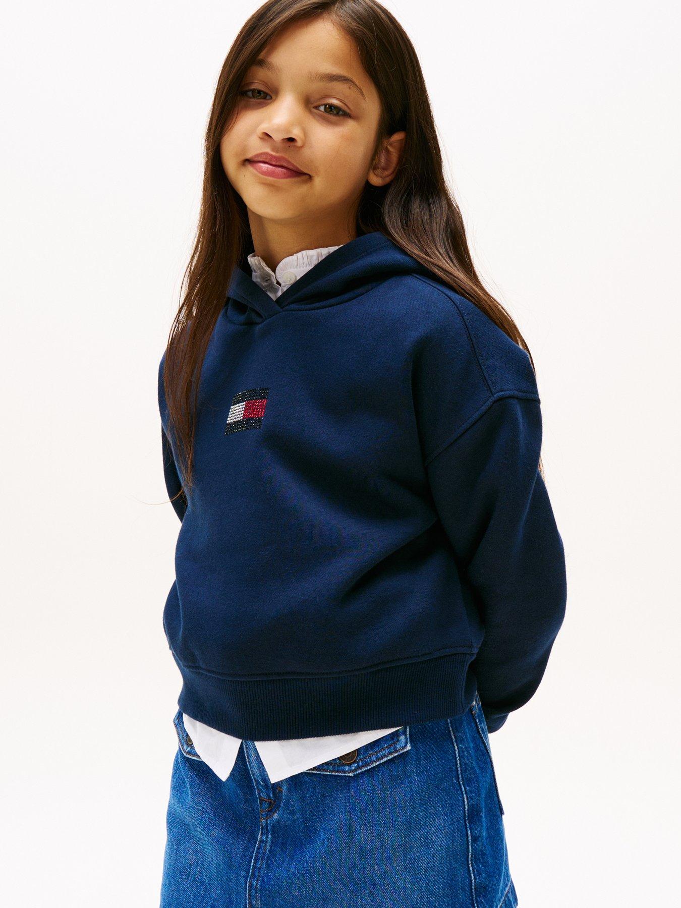 undefined Girls Rhine Stone Flag Hoodie - Night Navy