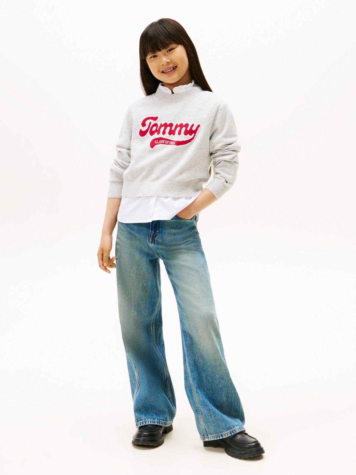 Image 3 of 4 of Tommy Hilfiger Girls Logo Sweater - Heather