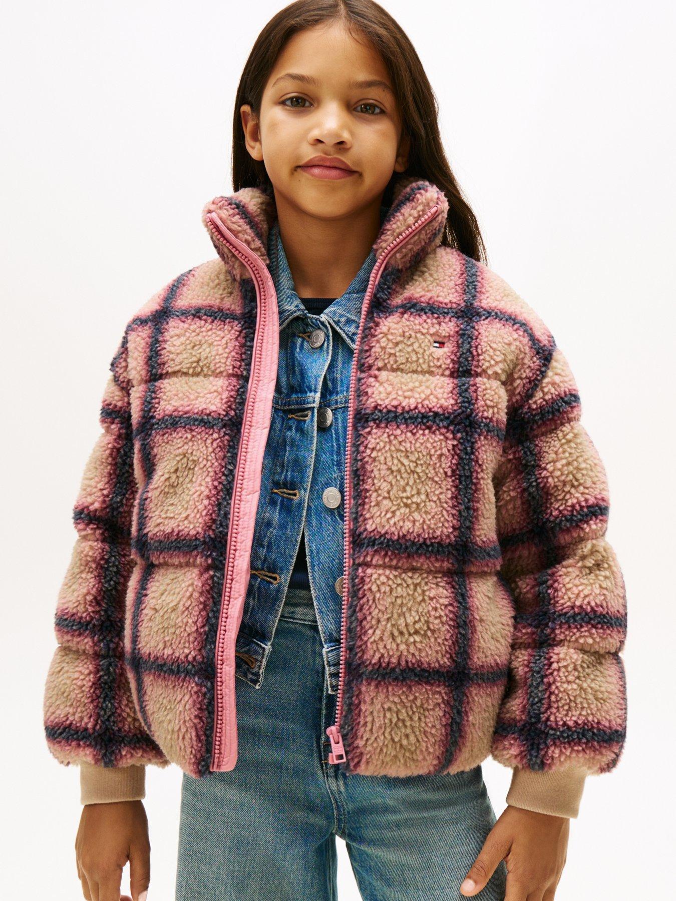 undefined Girls Check Teddy Bomber - Ivory Silk