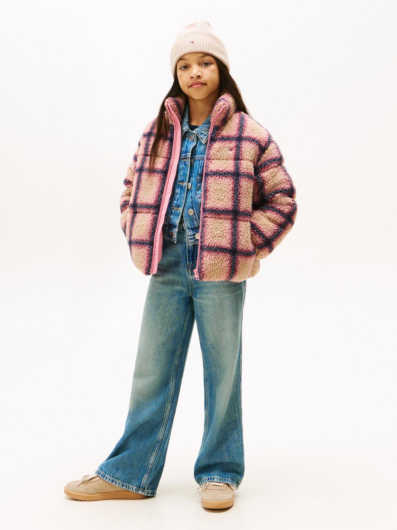 Image 3 of 5 of Tommy Hilfiger Girls Check Teddy Bomber - Ivory Silk