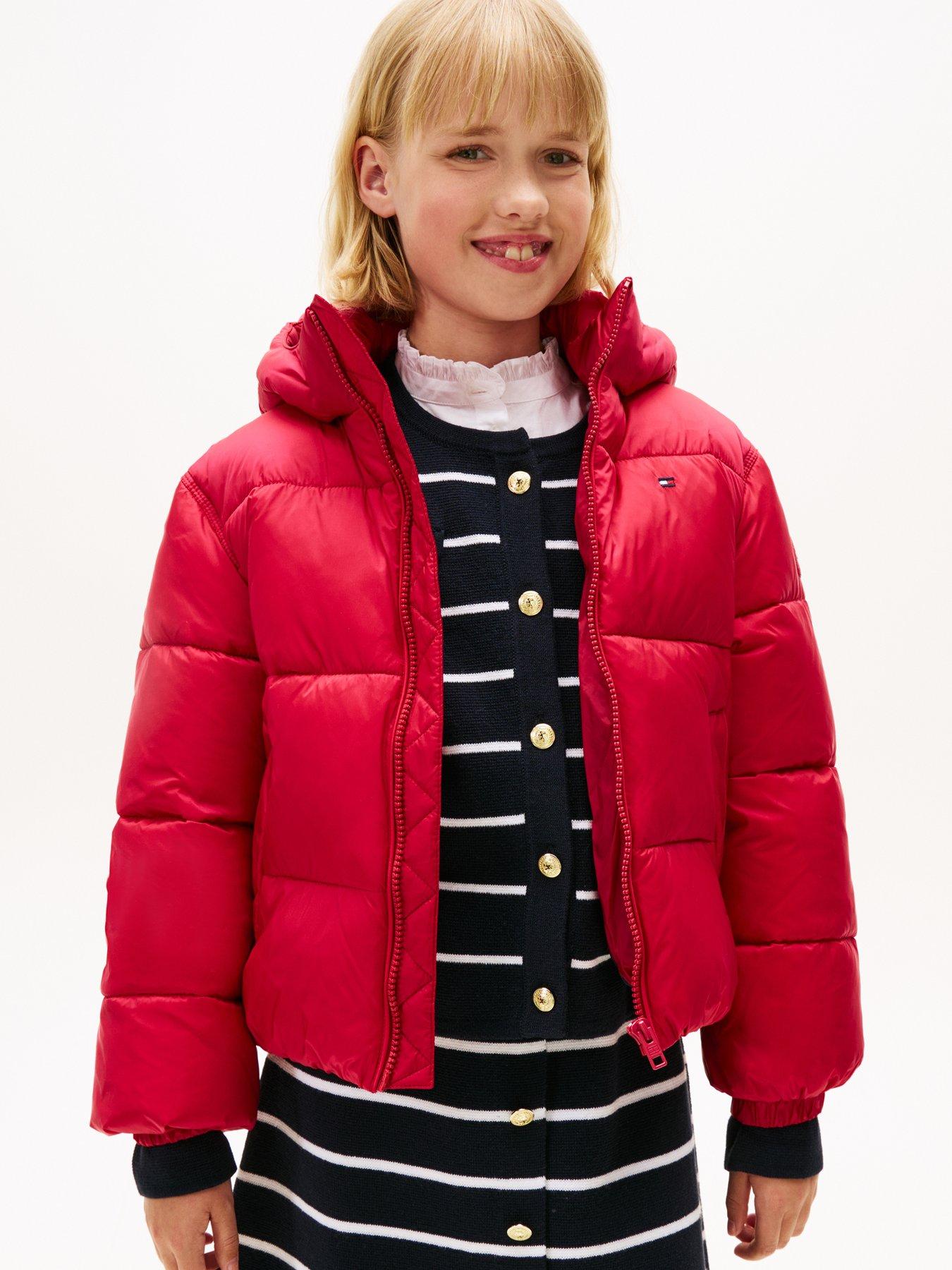 Image 1 of 5 of Tommy Hilfiger Girls Hooded Shiny Padded Jacket - Dark Pink