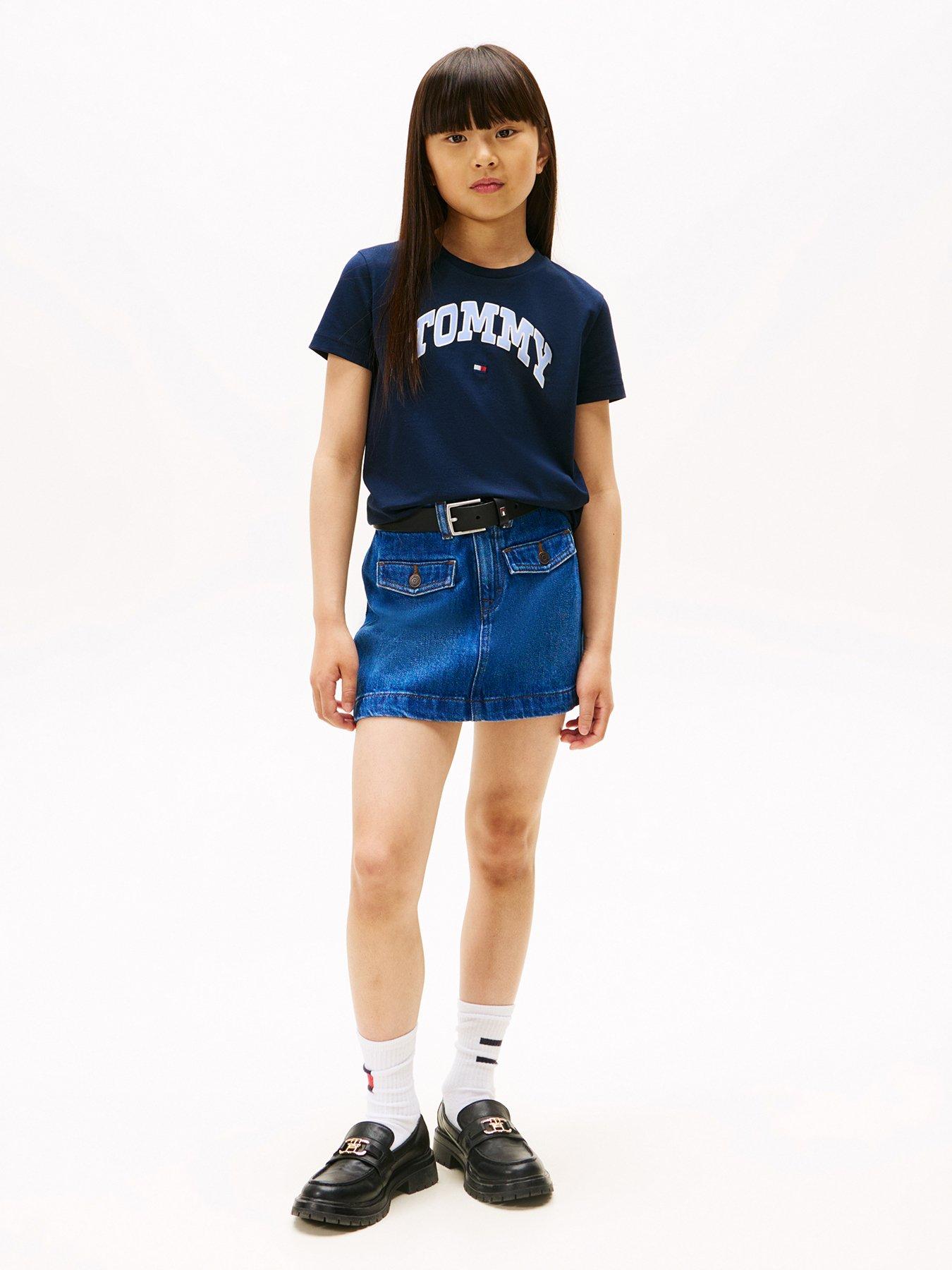 Image 3 of 5 of Tommy Hilfiger Girls Varsity Sateen Short Sleeve T-Shirt - Night Navy