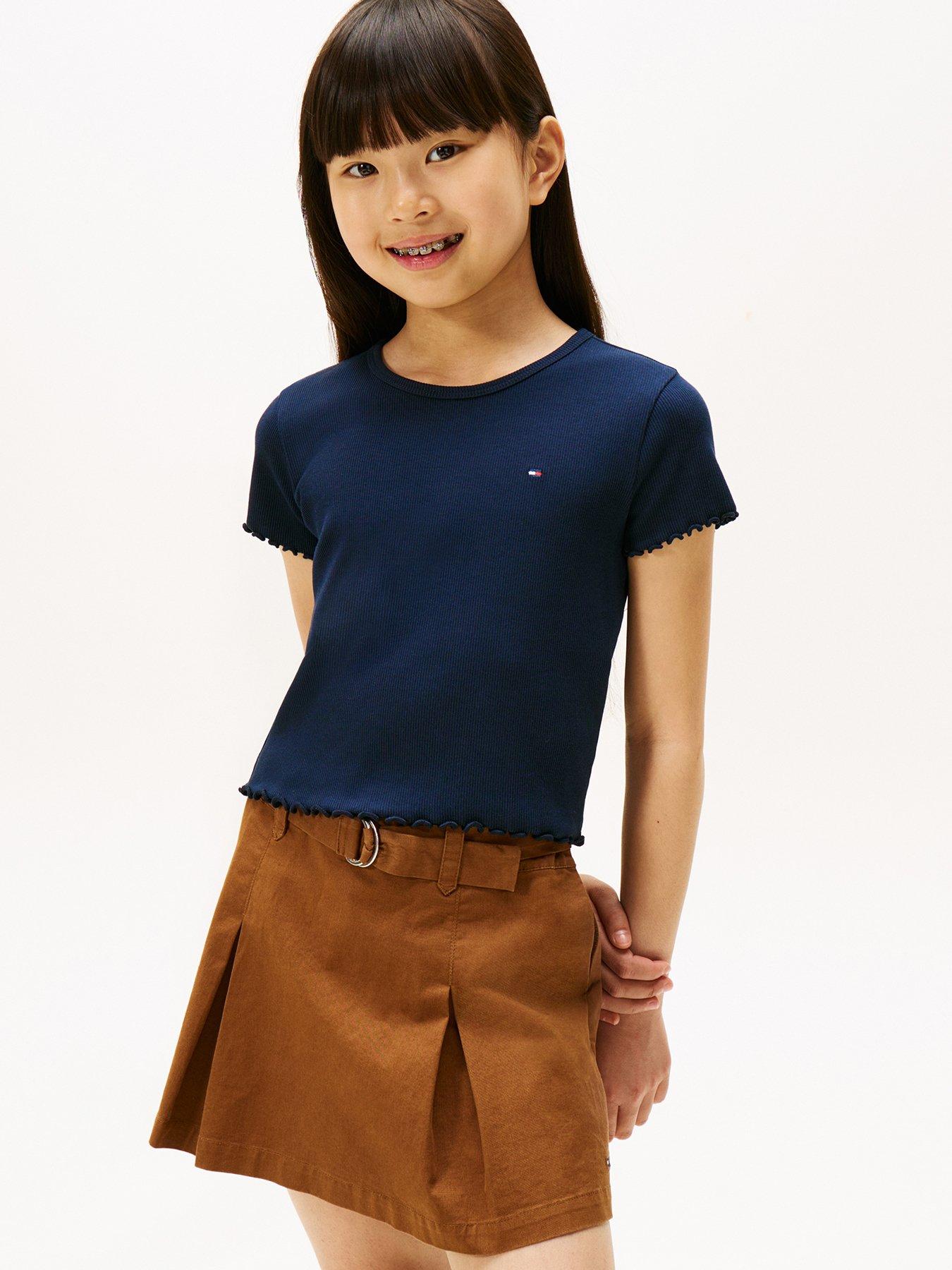 undefined Girls Essential Short Sleeve Rib Top - Dark - Night Navy
