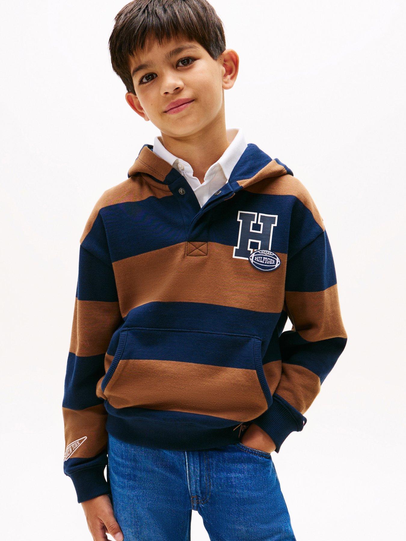 undefined Boys Varsity Stripe Button Hoodie - Pecan Nut Stripe