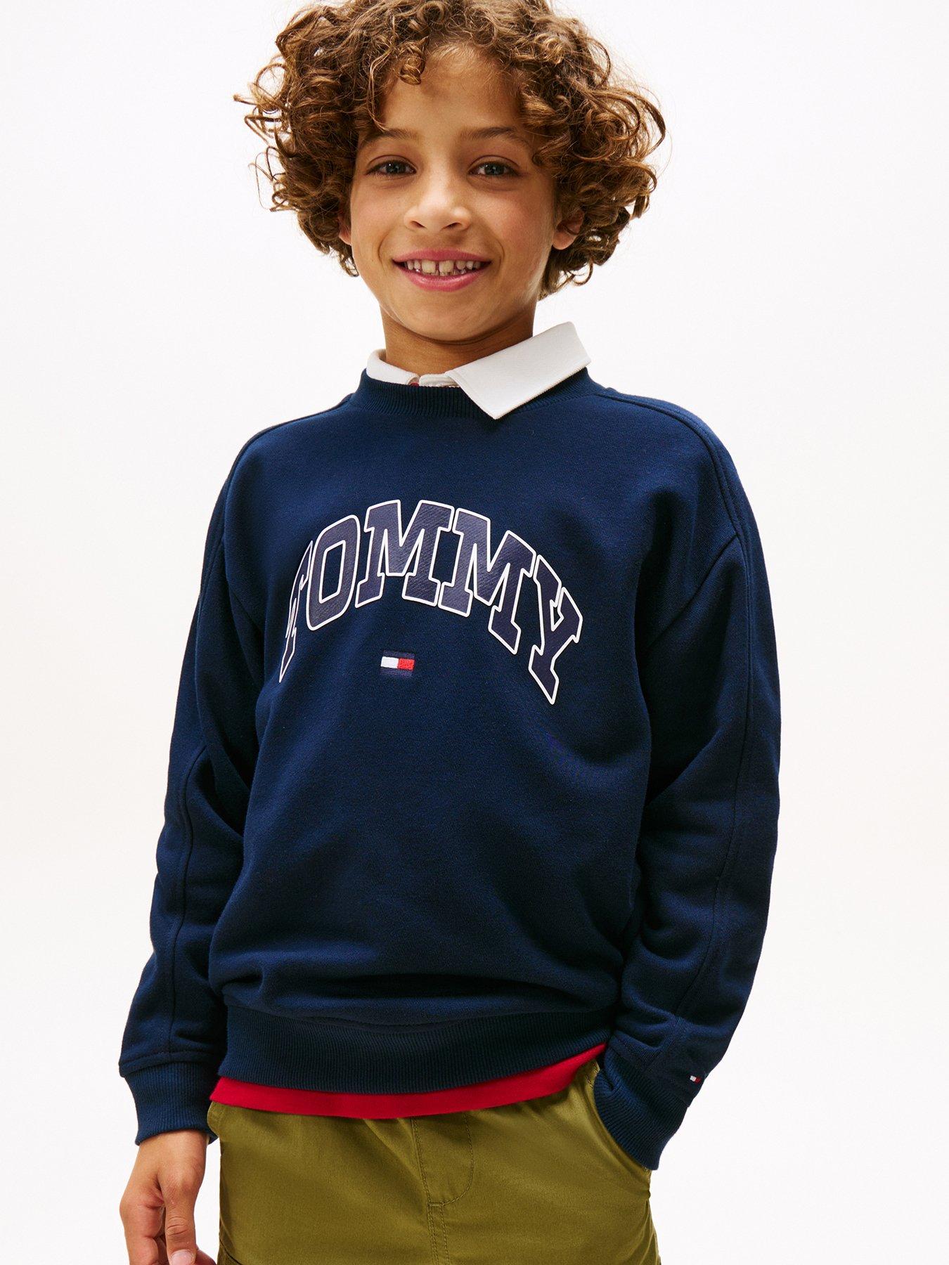 Image 1 of 5 of Tommy Hilfiger Boys Varsity Raised Print Sweatshirt - Night Navy