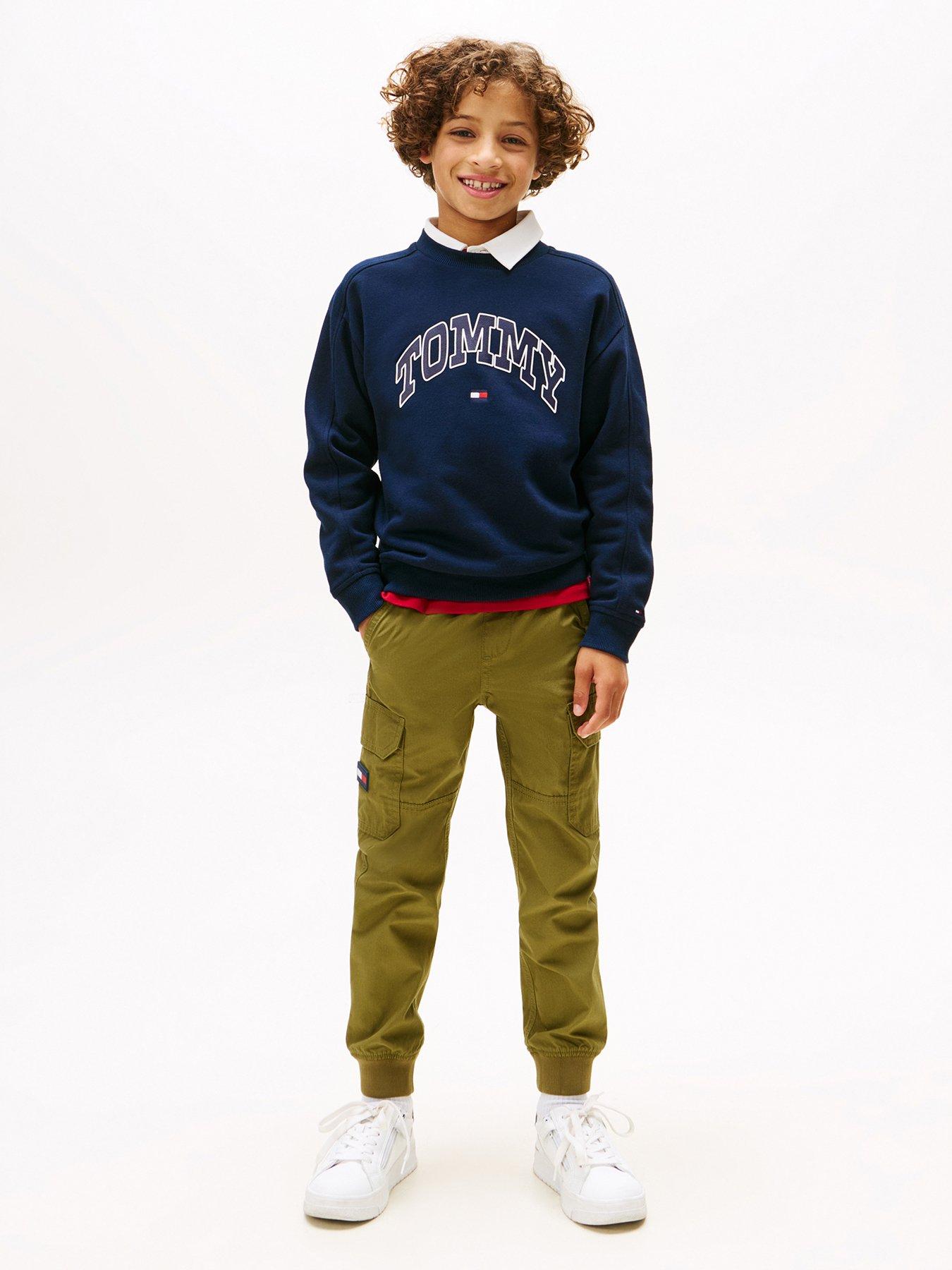 Image 3 of 5 of Tommy Hilfiger Boys Varsity Raised Print Sweatshirt - Night Navy