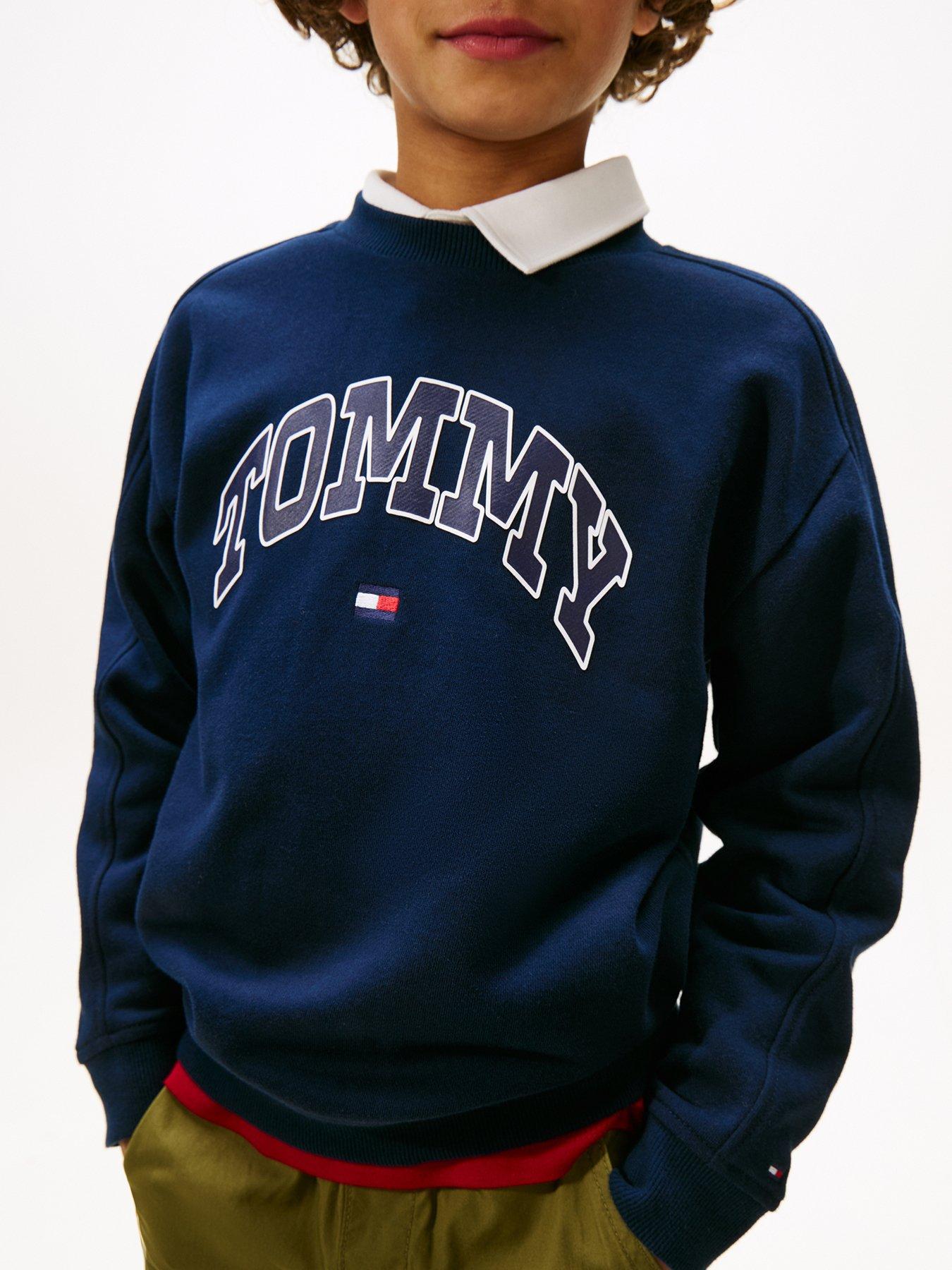 Image 4 of 5 of Tommy Hilfiger Boys Varsity Raised Print Sweatshirt - Night Navy