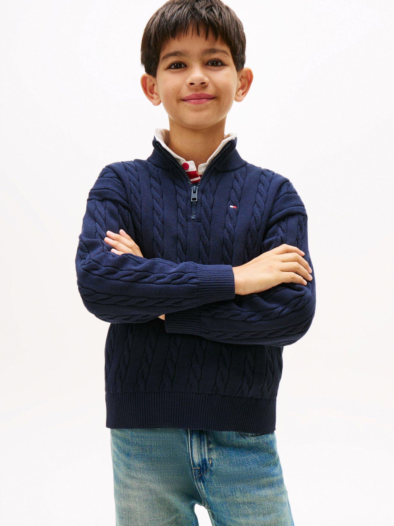 undefined Boys Cotton Cable Half Zip Sweater - Night Navy