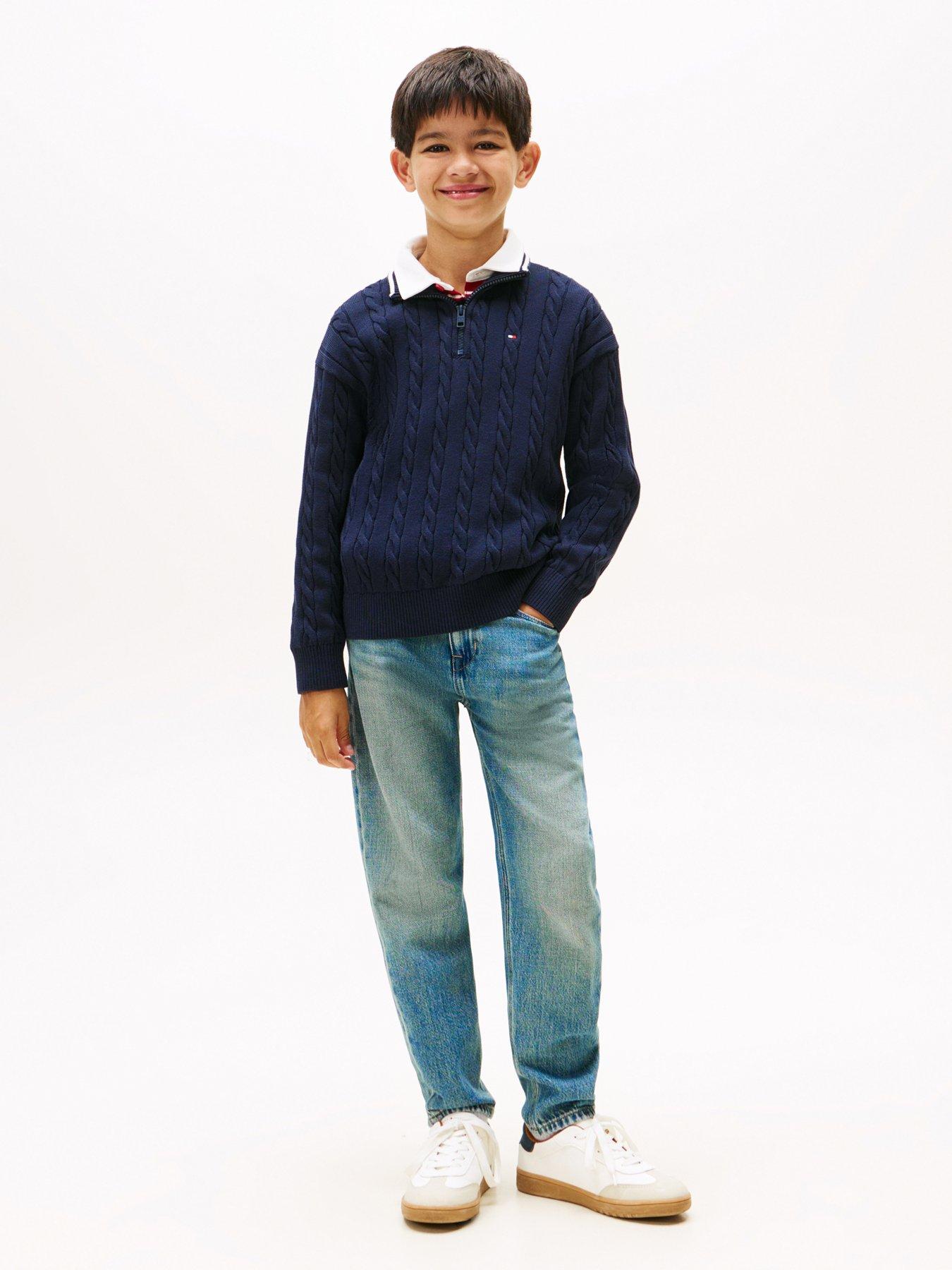 Image 3 of 5 of Tommy Hilfiger Boys Cotton Cable Half Zip Sweater - Night Navy