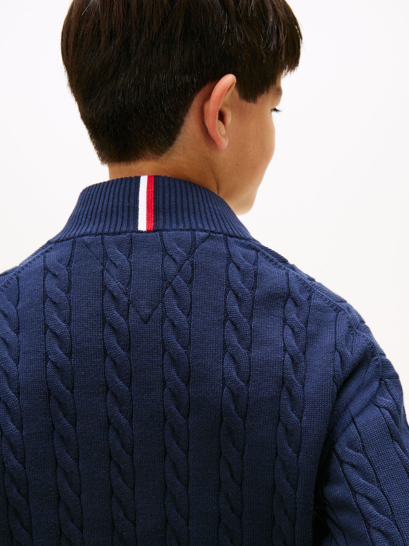 Image 4 of 5 of Tommy Hilfiger Boys Cotton Cable Half Zip Sweater - Night Navy
