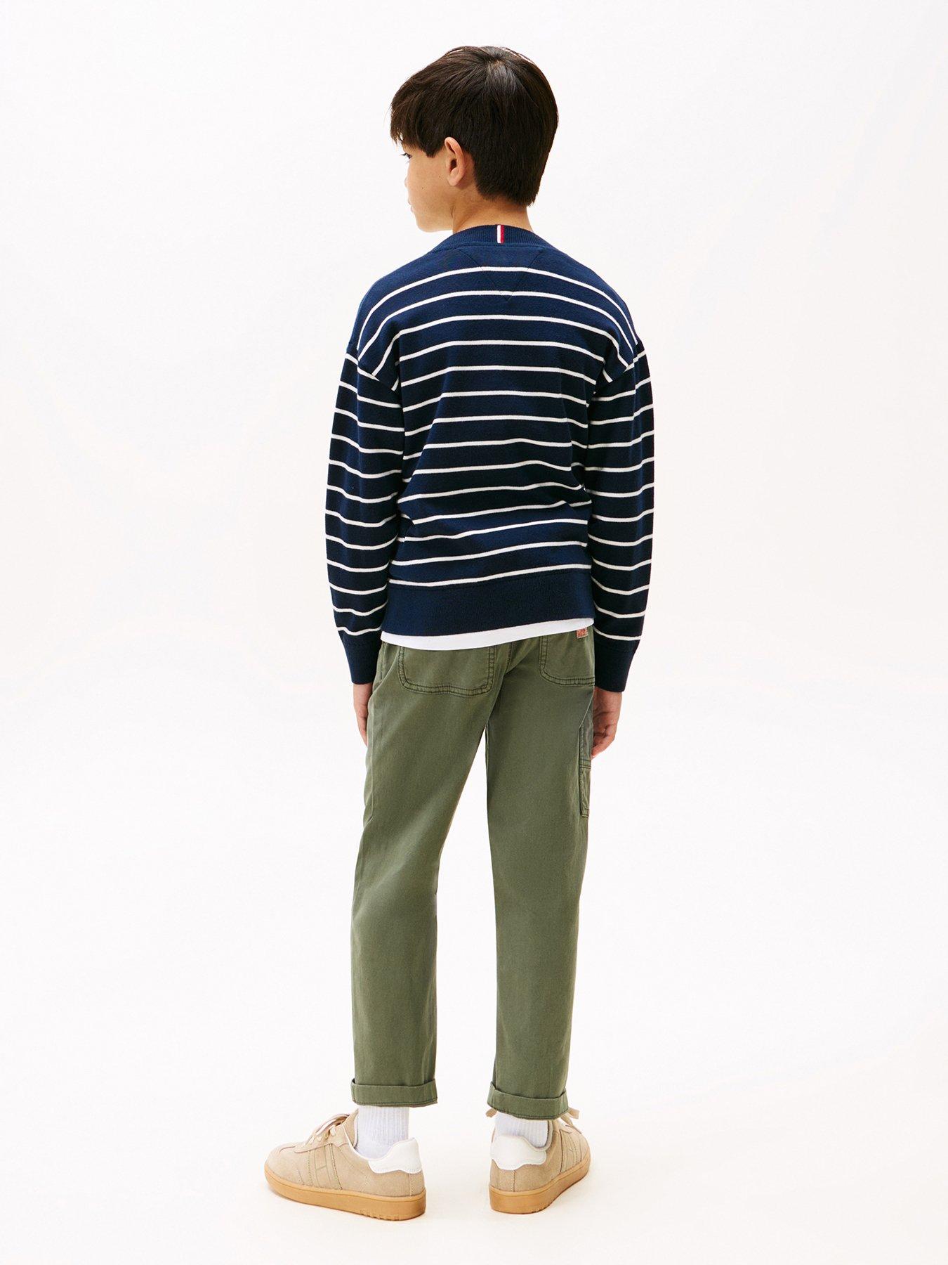 Image 2 of 5 of Tommy Hilfiger Boys Varsity Graphic Sweater - Dark Off White Stripe
