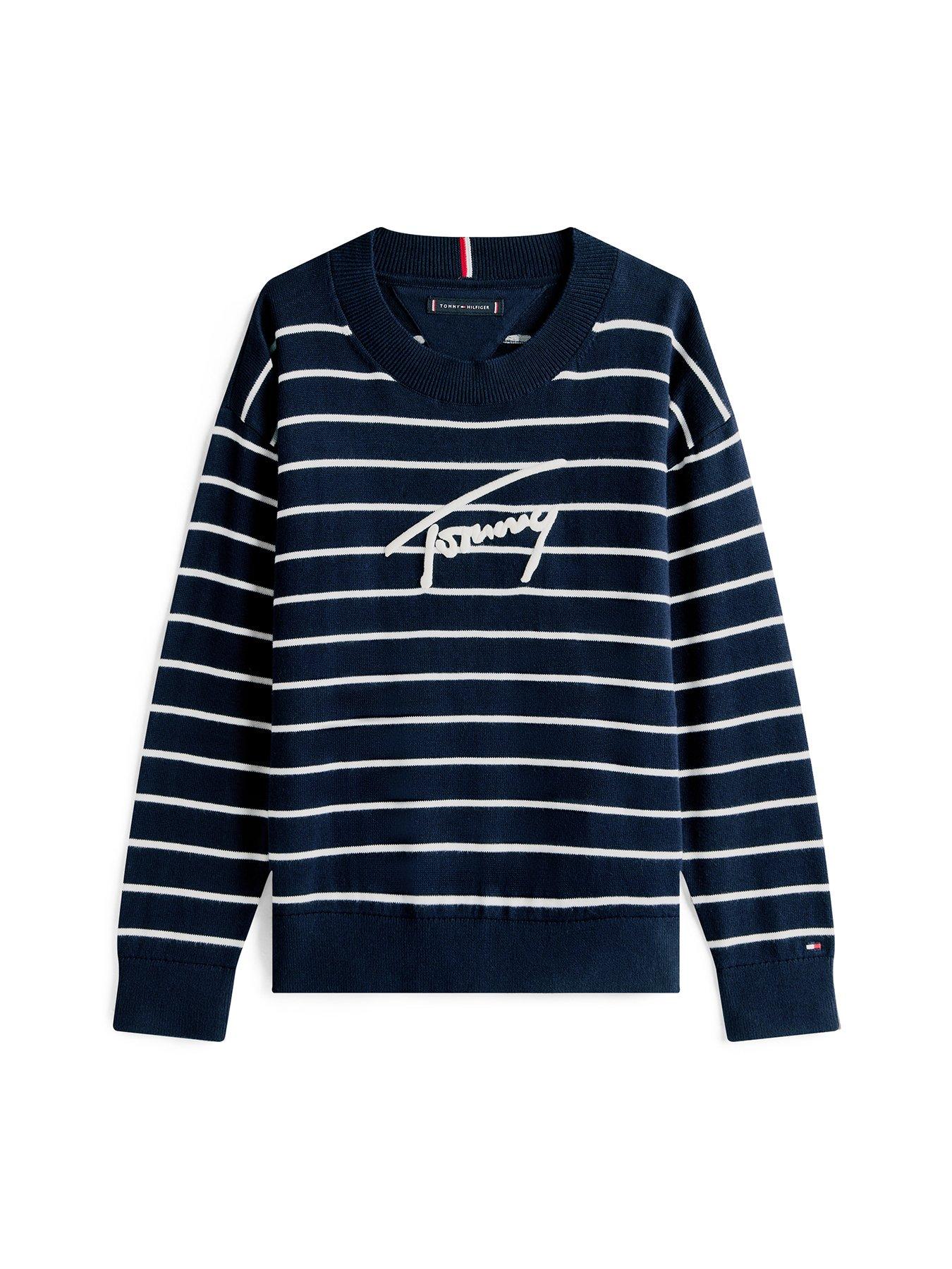 Image 5 of 5 of Tommy Hilfiger Boys Varsity Graphic Sweater - Dark Off White Stripe
