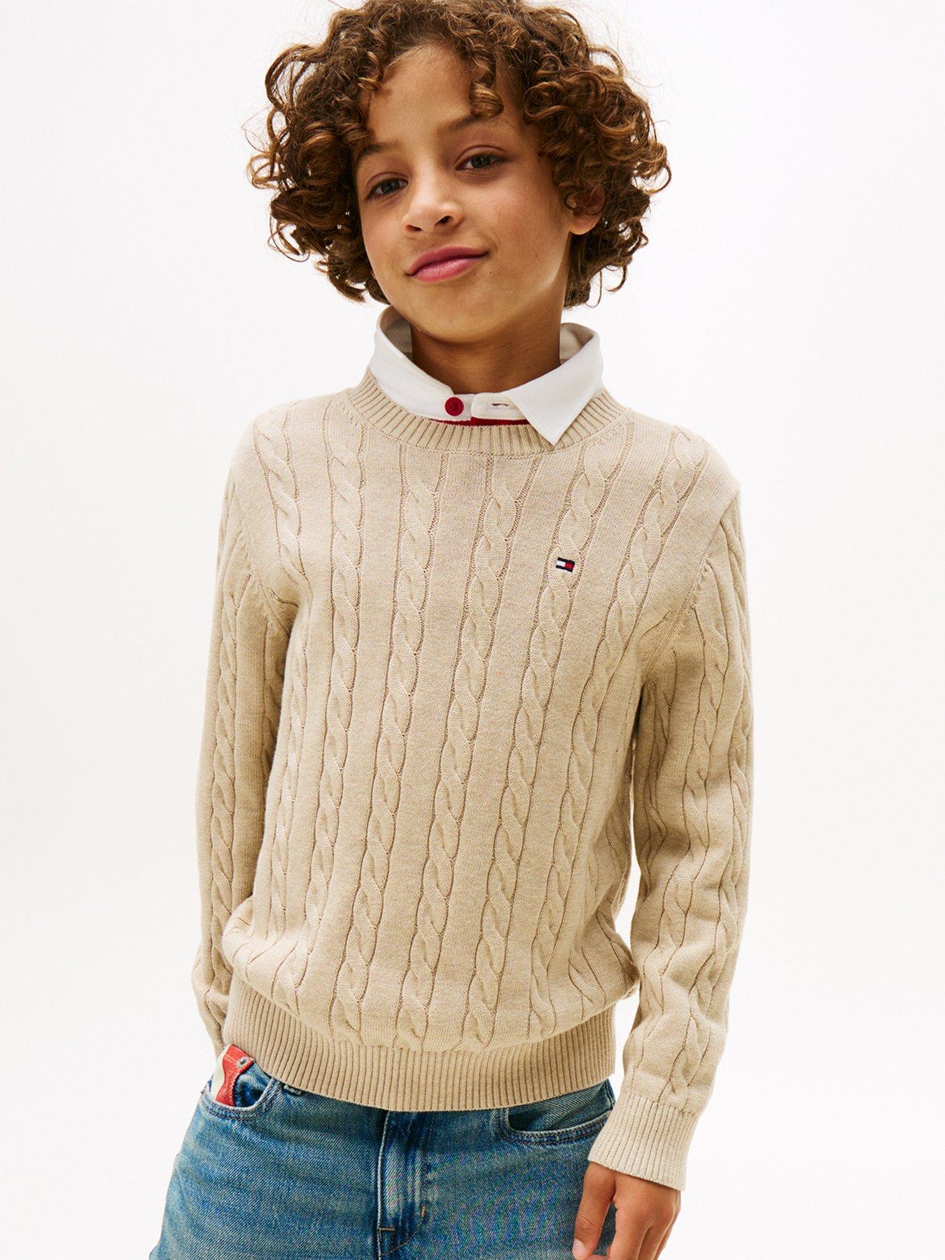 undefined Boys Cotton Cable Sweater - Malted Milk Heather